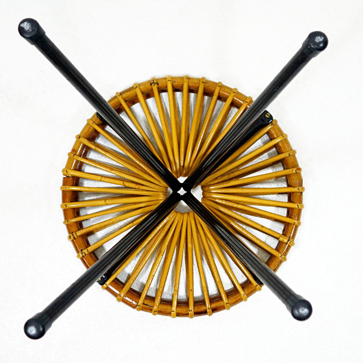 Dutch Midcentury Rattan and Metal Stool Designed by Dirk van Sliedregt for Rohé