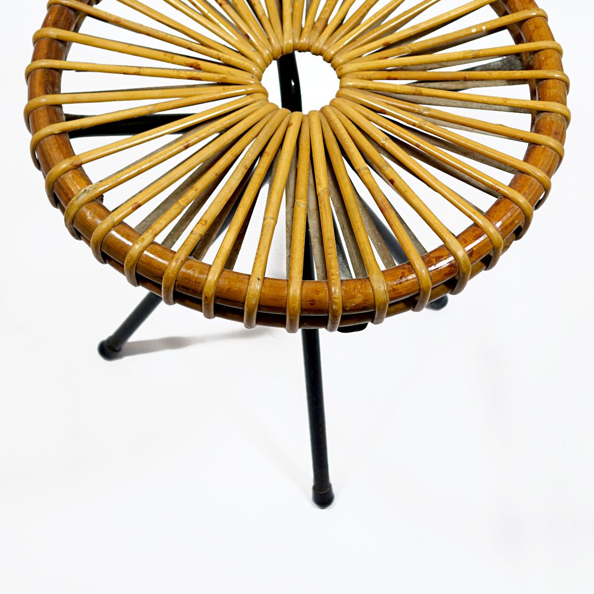 Mid-20th Century Midcentury Rattan and Metal Stool Designed by Dirk van Sliedregt for Rohé