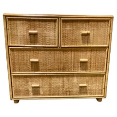 Vintage Mid Century Rattan and Pressed Cane Chest