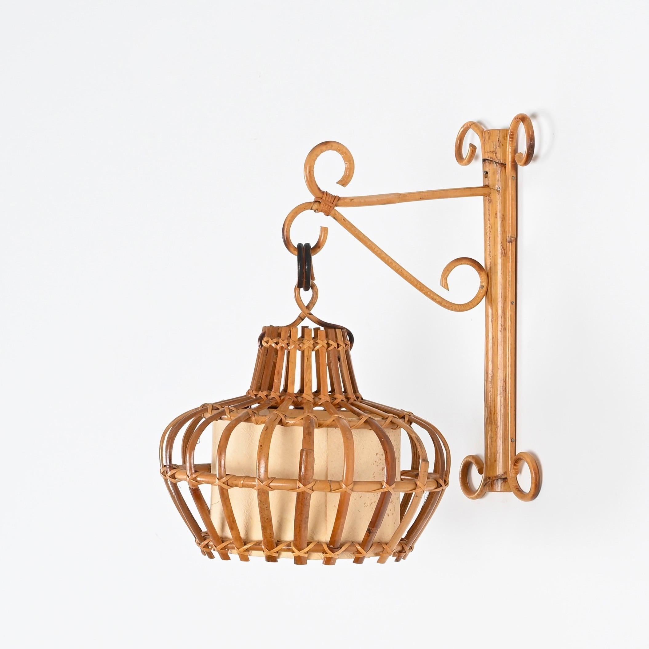 Lanterna in vimini e rattan di metà secolo, Louis Sognot, Francia, anni '60 in vendita 1