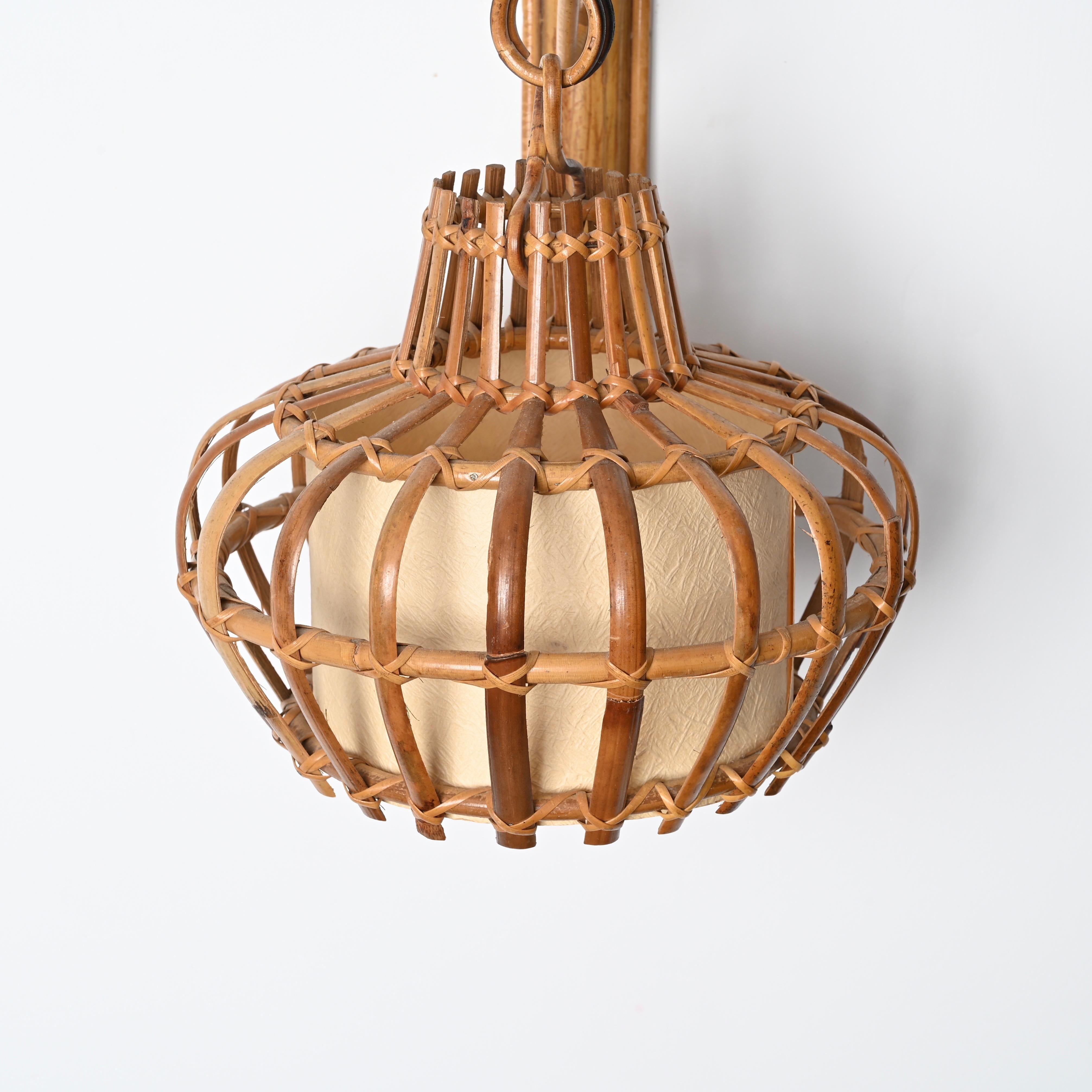 Mid-Century moderno Lanterna in vimini e rattan di metà secolo, Louis Sognot, Francia, anni '60 in vendita