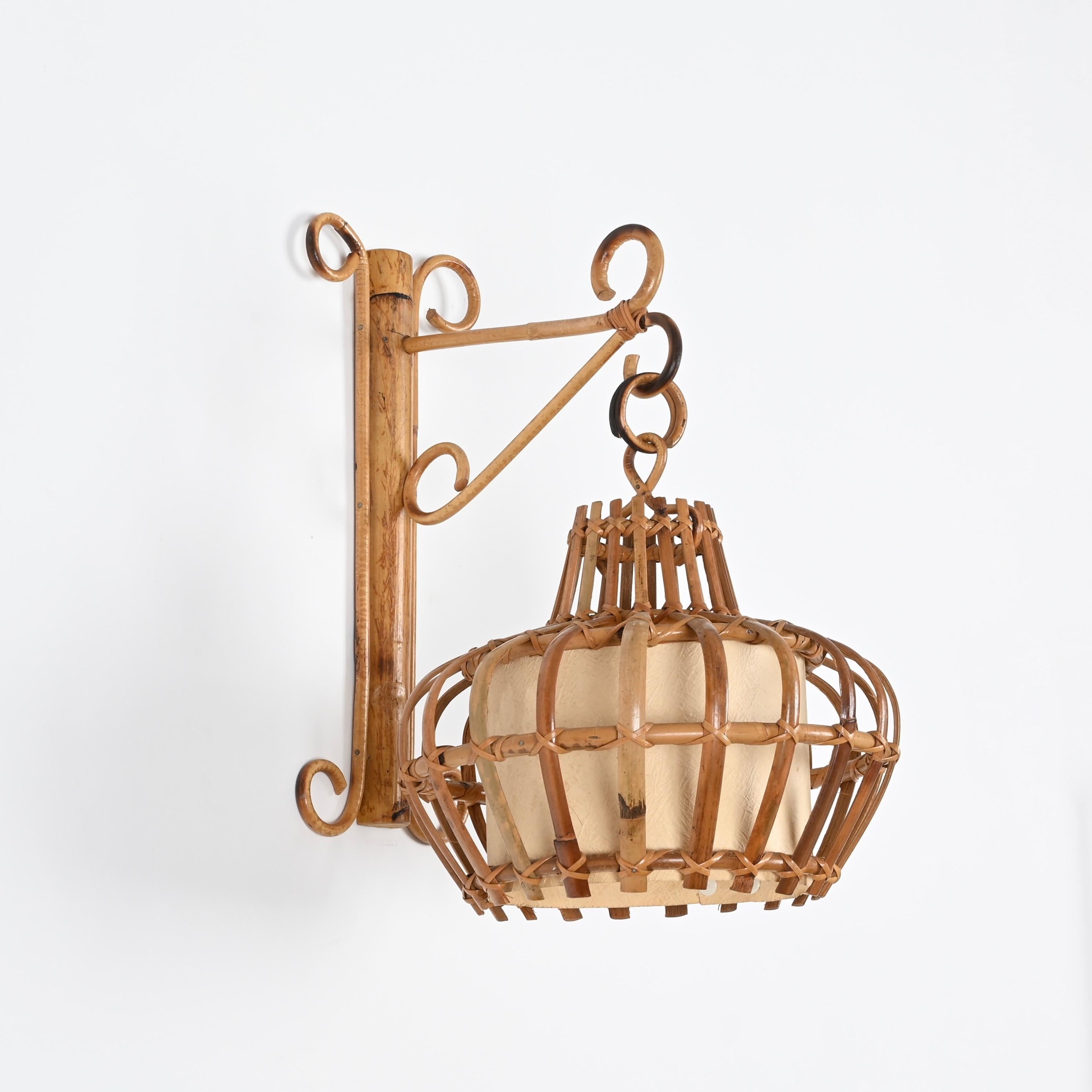 Lanterna in vimini e rattan di metà secolo, Louis Sognot, Francia, anni '60 In condizioni buone in vendita a Roma, IT