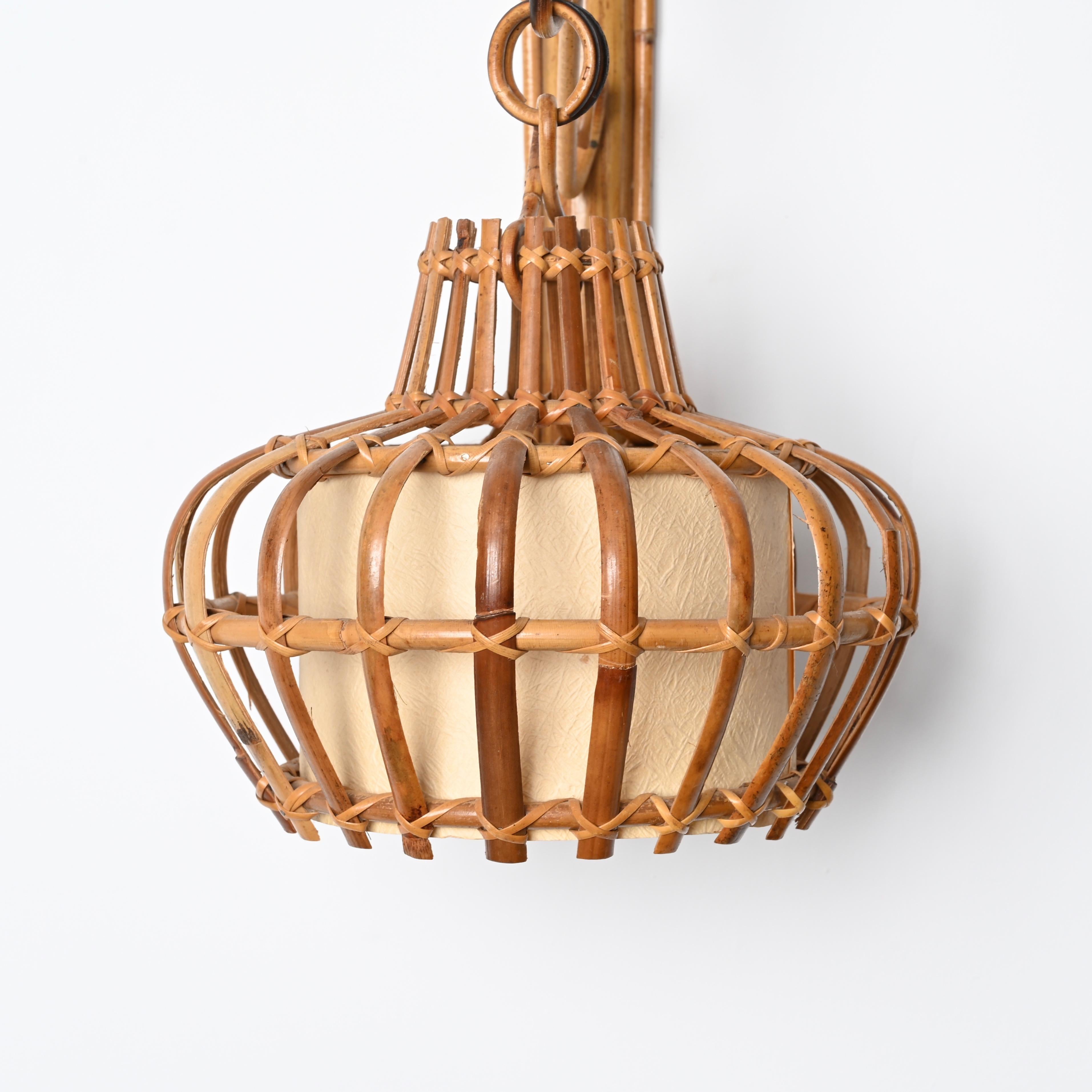 Bambù Lanterna in vimini e rattan di metà secolo, Louis Sognot, Francia, anni '60 in vendita