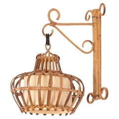 Mid-Century-Wandleuchter „Lantern“ aus Rattan und Korbweide, Louis Sognot, Frankreich, 1960er Jahre