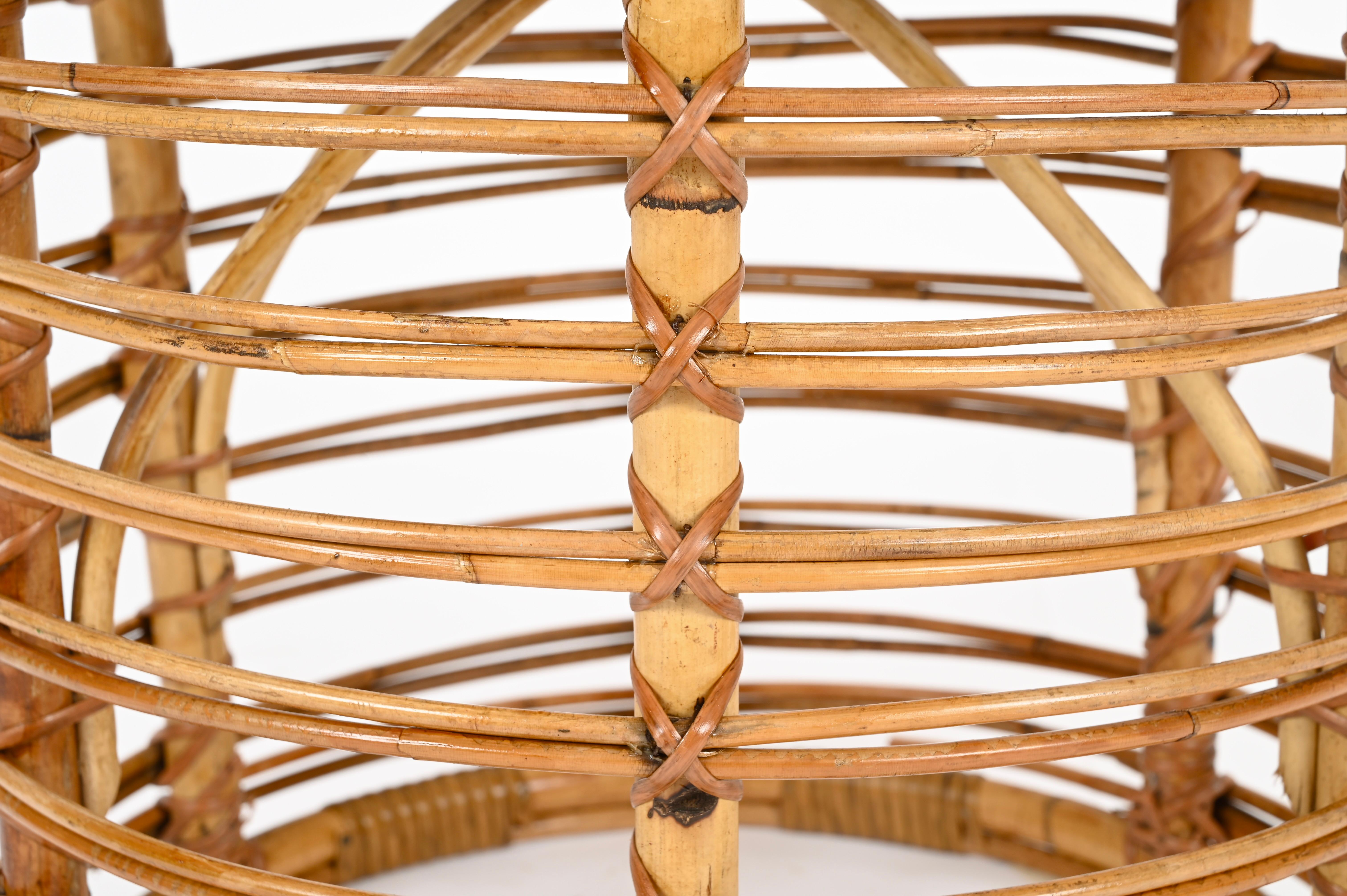 Mid-Century Rattan and Wicker Red Round Pouf Stool by Tito Agnoli, Italy, 1960s For Sale 3
