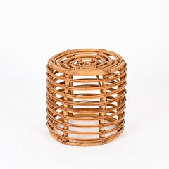 Tabouret rond en rotin et osier rouge du milieu du siècle par Tito Agnoli, Italie, années 1960