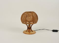 Midcentury Rattan and Wicker Table Lamp Louis Sognot Style, Italy, circa 1970s