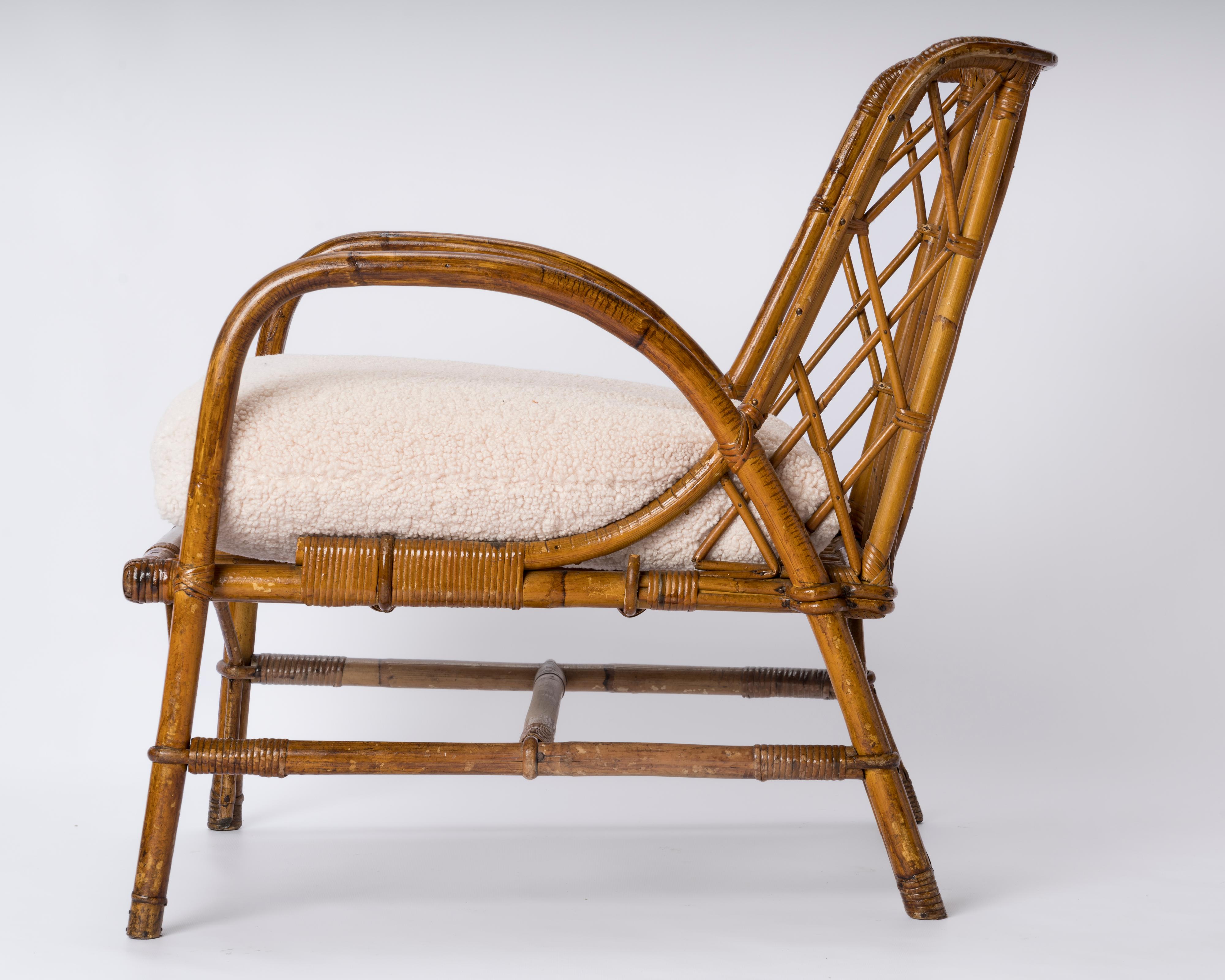 French Mid-century Rattan Armchair by Jacques Quinet - France 1960's