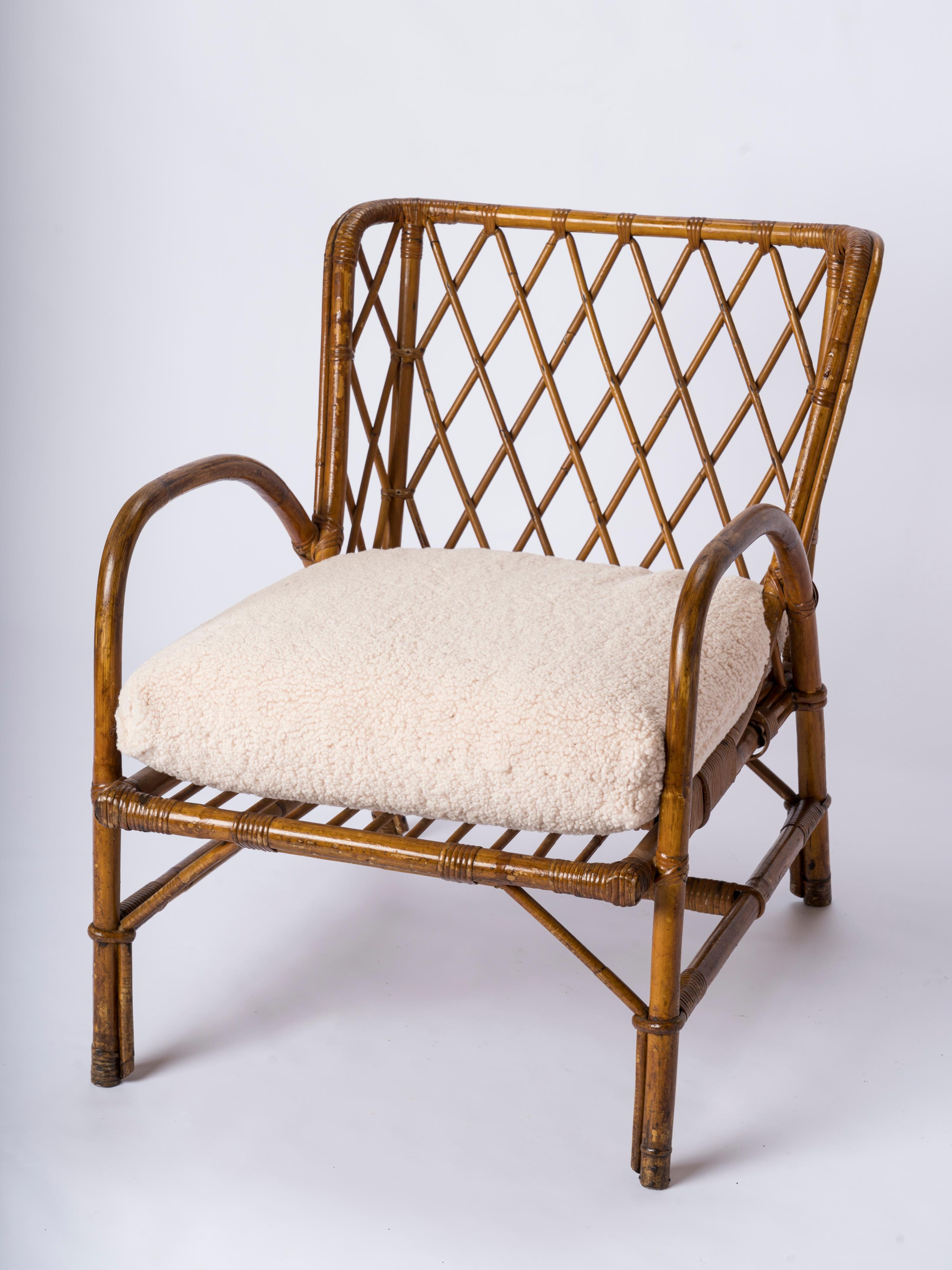 Mid-20th Century Mid-century Rattan Armchair by Jacques Quinet - France 1960's