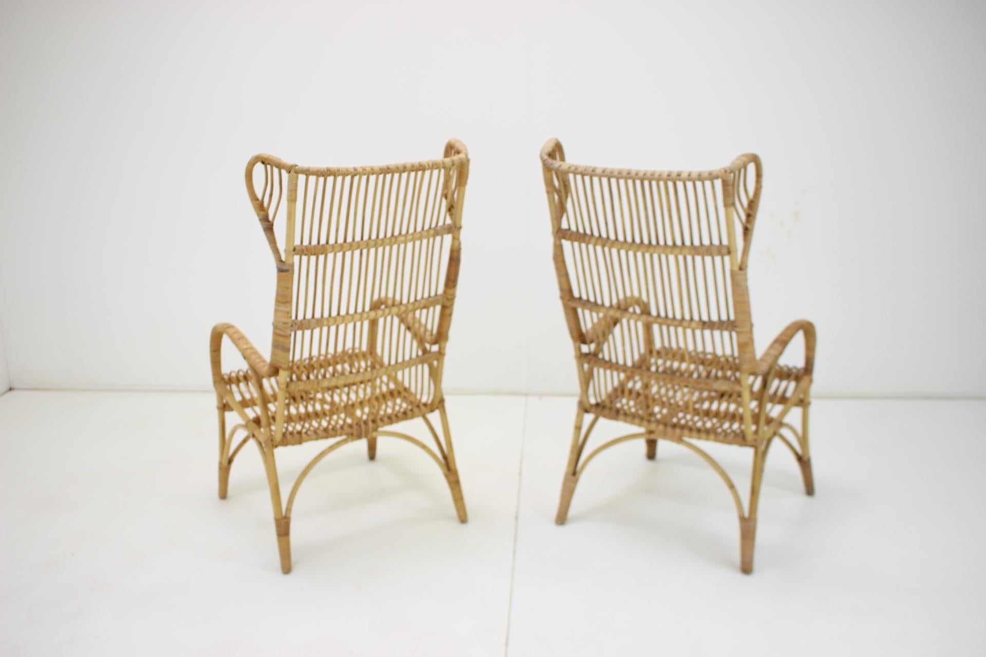 Czech Midcentury Rattan Armchairs, 1960s For Sale