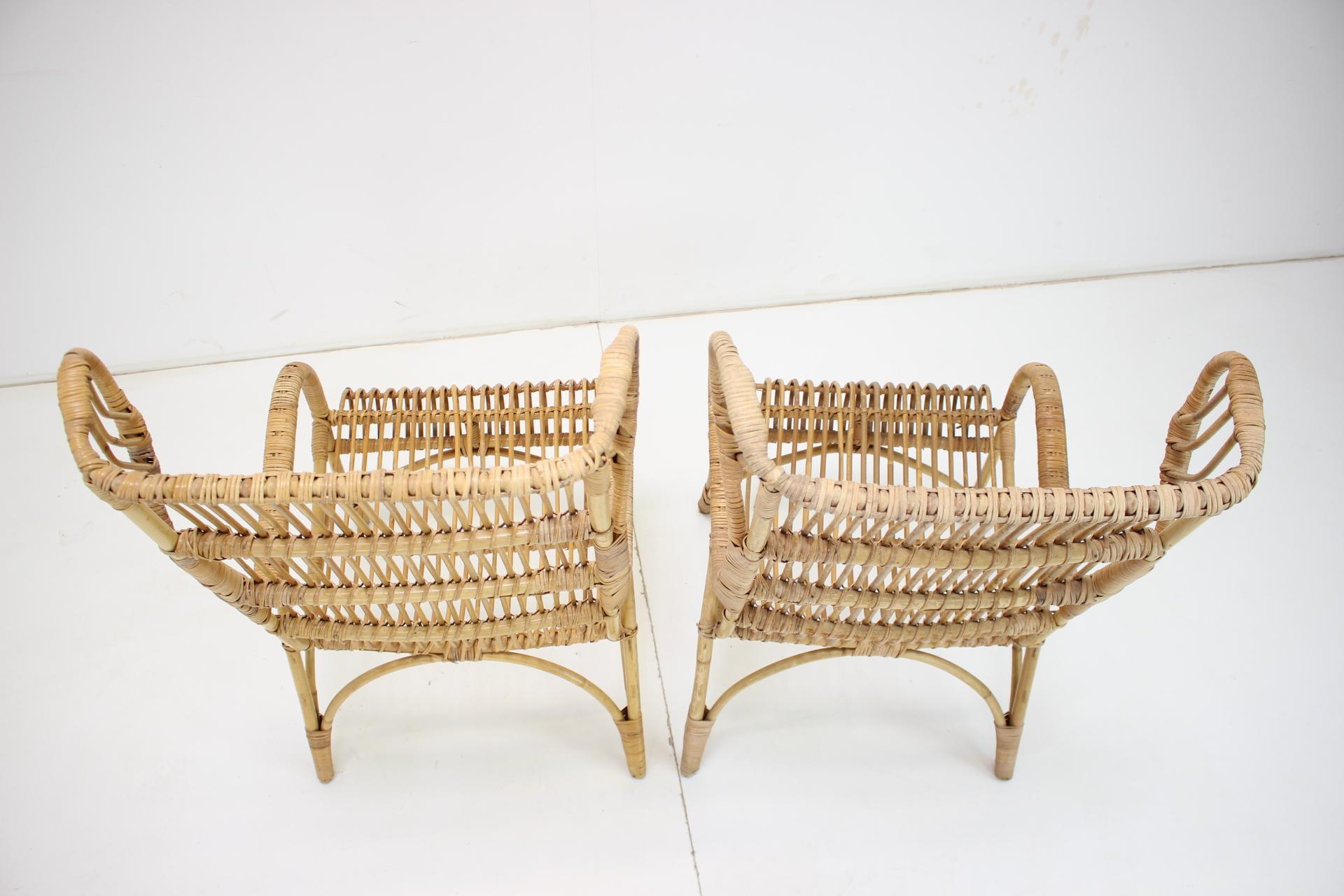 Midcentury Rattan Armchairs, 1960s In Good Condition For Sale In Praha, CZ