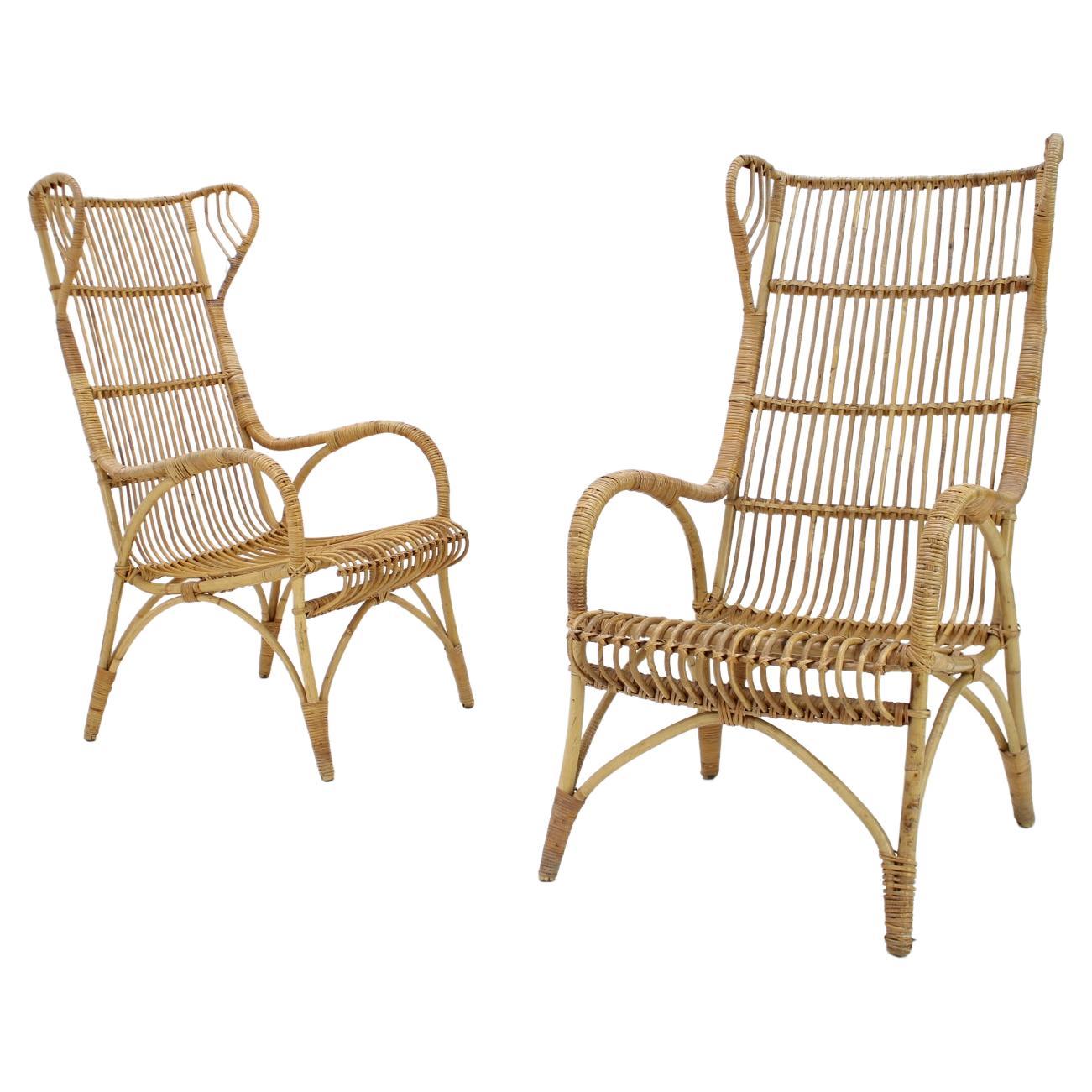 Fauteuils en rotin du milieu du siècle, années 1960