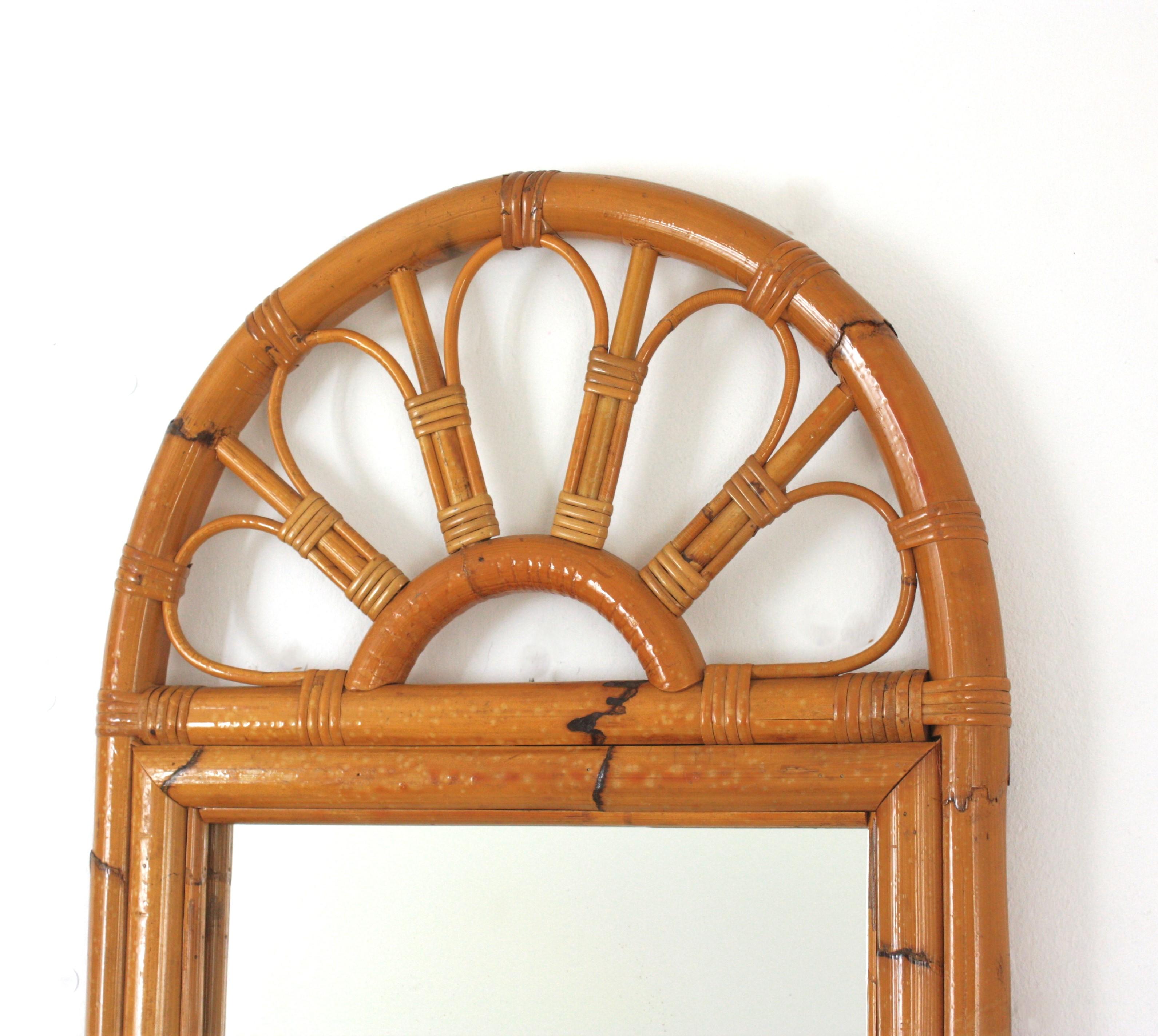 Mid-Century Rattan Bamboo Arched Wall Mirror  For Sale 3