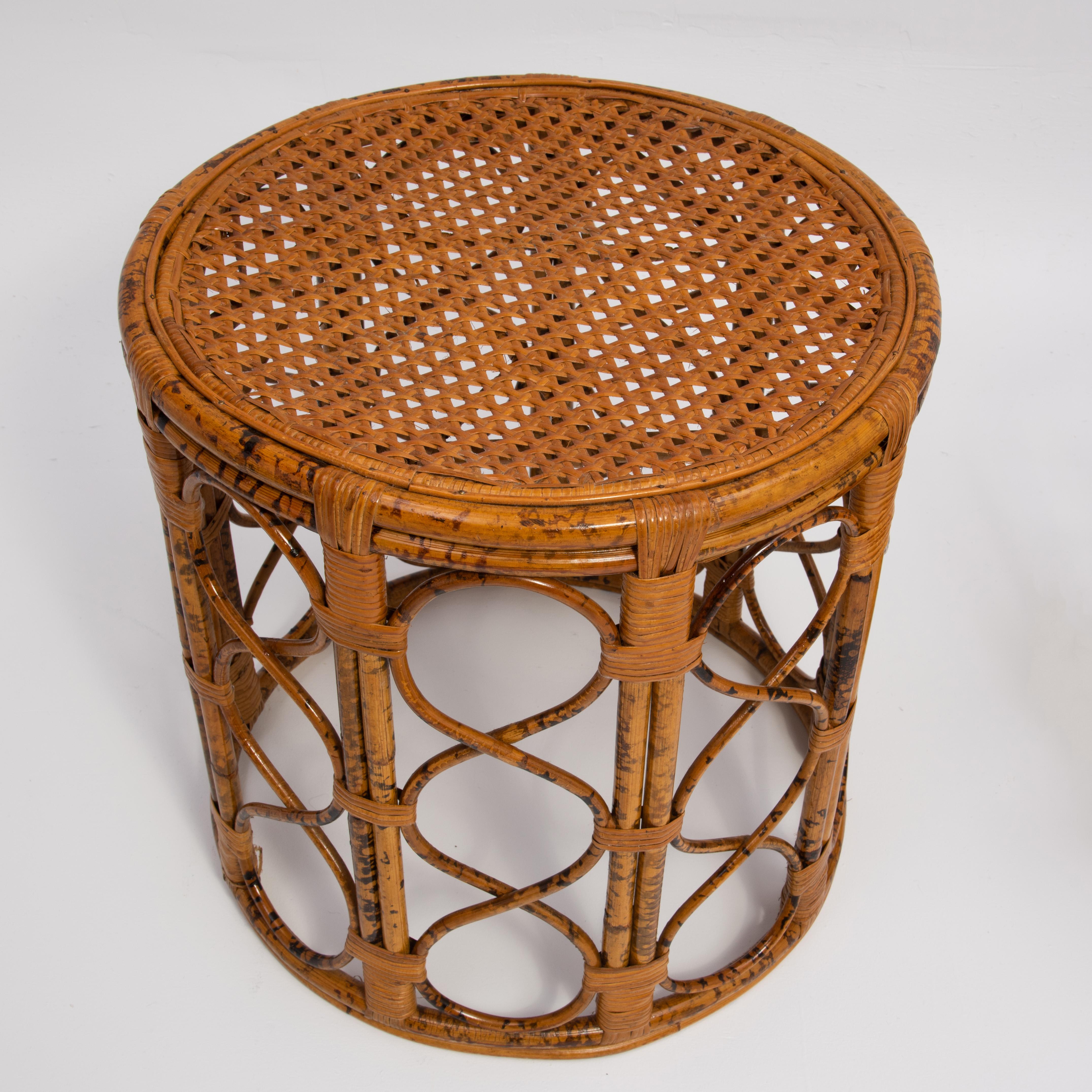 Mid-Century Rattan Bamboo Nesting Tables Tortoise Shell Scorched Brunt Finish 4