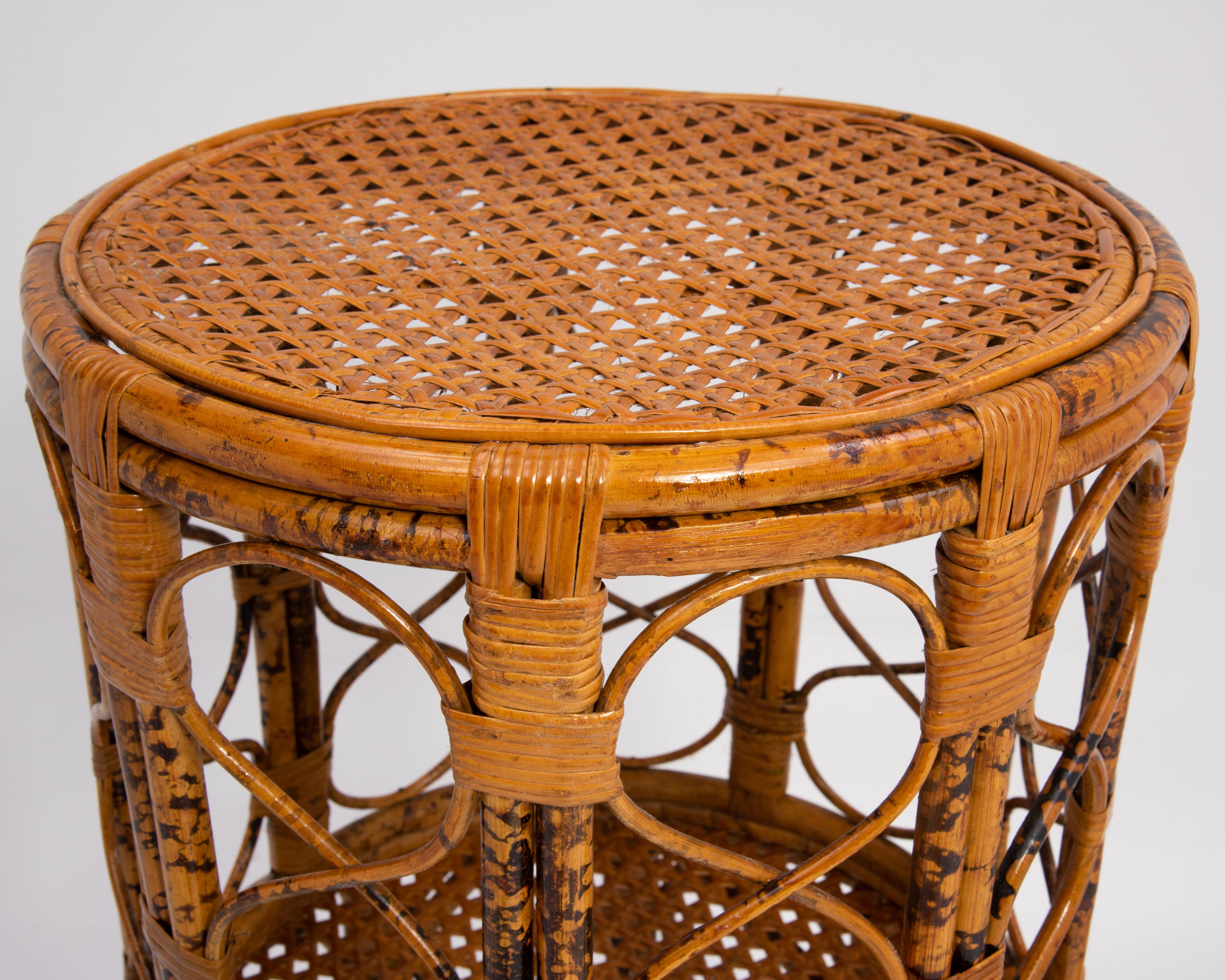 Mid-Century Rattan Bamboo Nesting Tables Tortoise Shell Scorched Brunt Finish 6