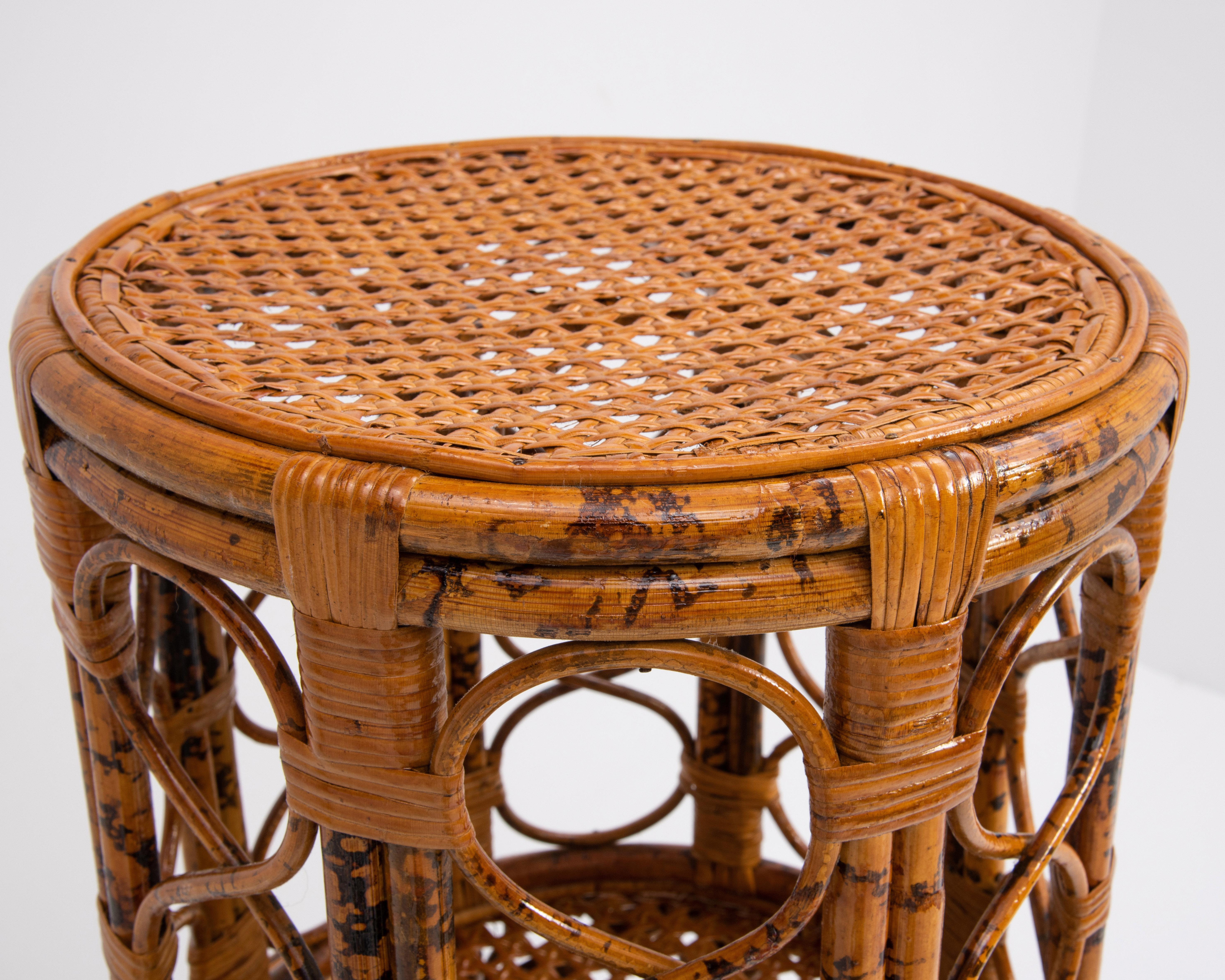 Mid-Century Rattan Bamboo Nesting Tables Tortoise Shell Scorched Brunt Finish 7