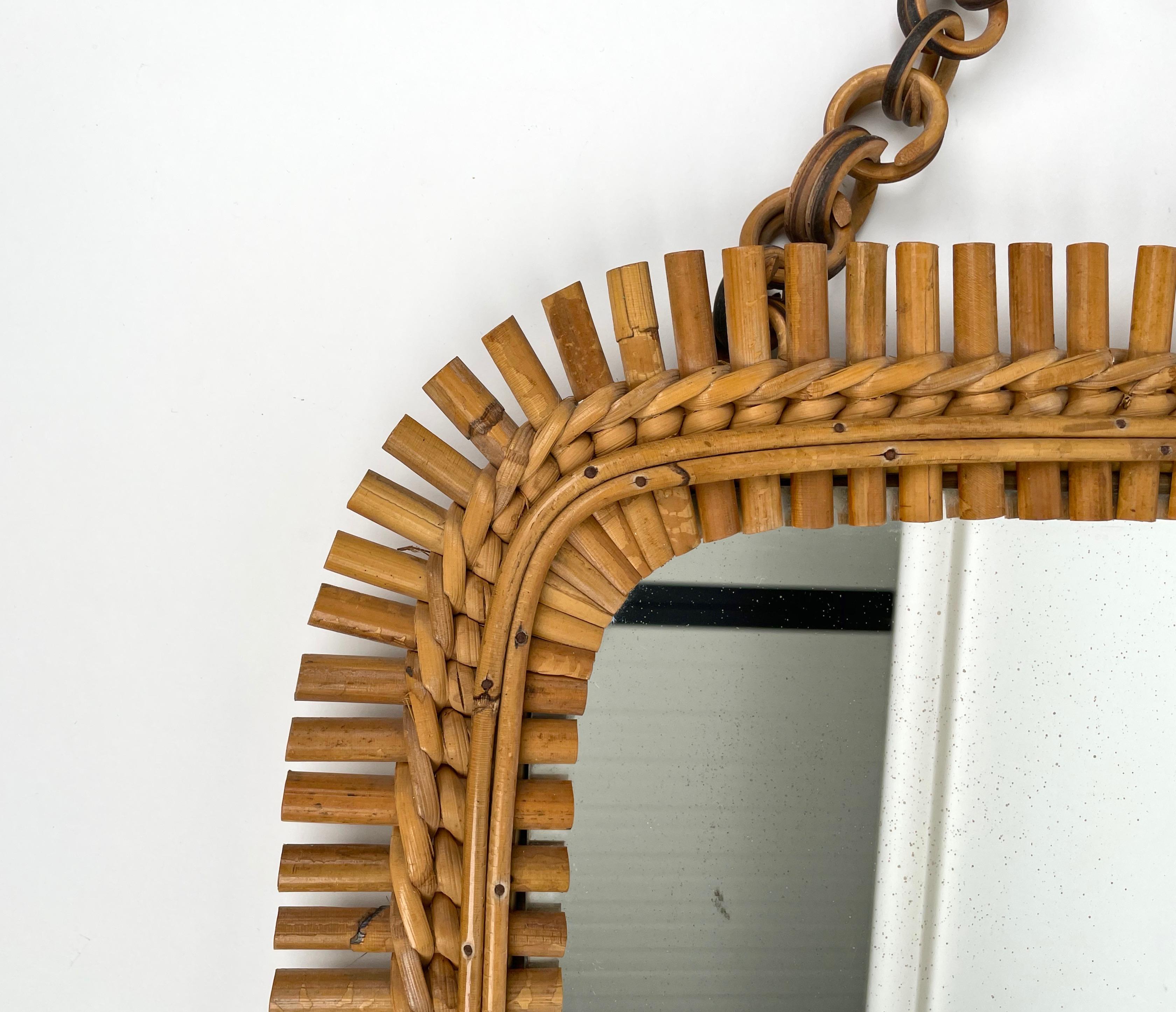 Mid-Century Rattan & Bamboo Squared Wall Mirror, Italy 1960s For Sale 2