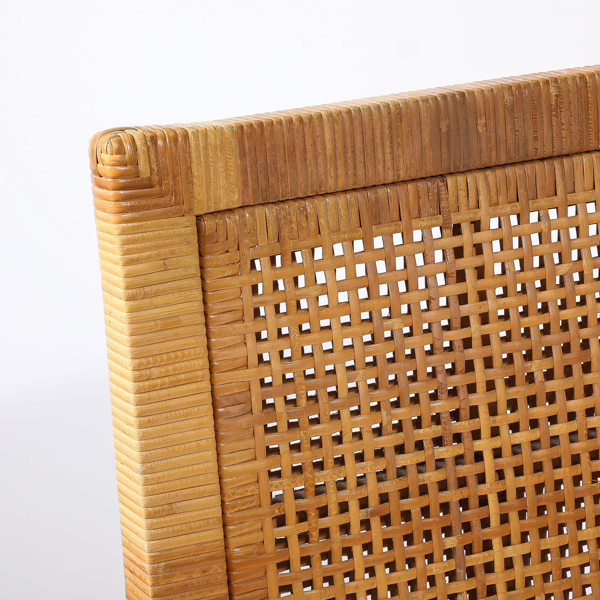 Sedia in rattan e bambù di metà secolo con rivestimento e imbottitura firmata Bielecky Brothers in vendita 8
