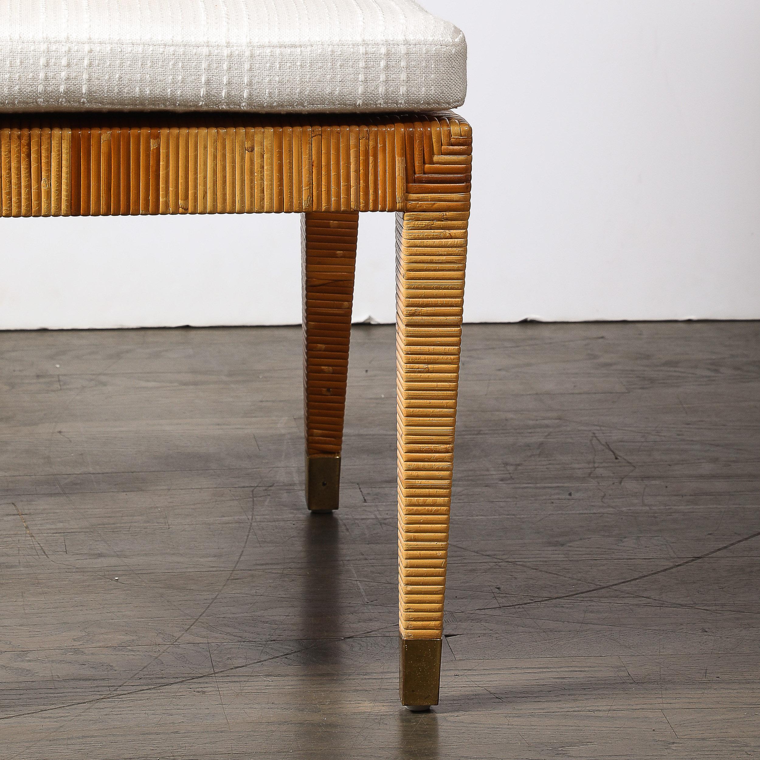 Americano Sedia in rattan e bambù di metà secolo con rivestimento e imbottitura firmata Bielecky Brothers in vendita