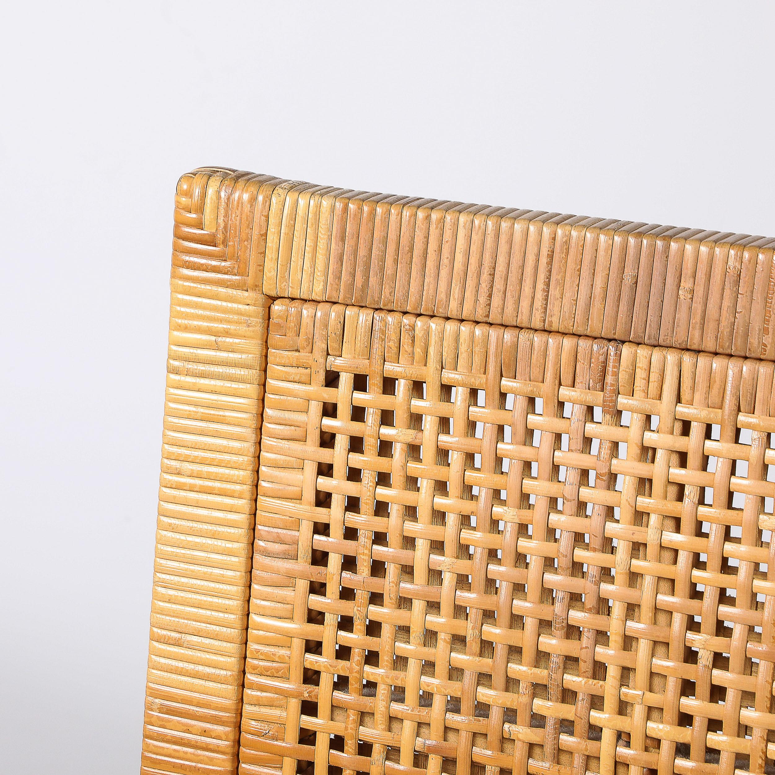 Sedia in rattan e bambù di metà secolo con rivestimento e imbottitura firmata Bielecky Brothers in vendita 1