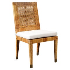 Sedia in rattan e bambù di metà secolo con rivestimento e imbottitura firmata Bielecky Brothers