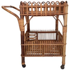 Retro Mid-Century Rattan Bar Cart, Serving Trolley, 1960s