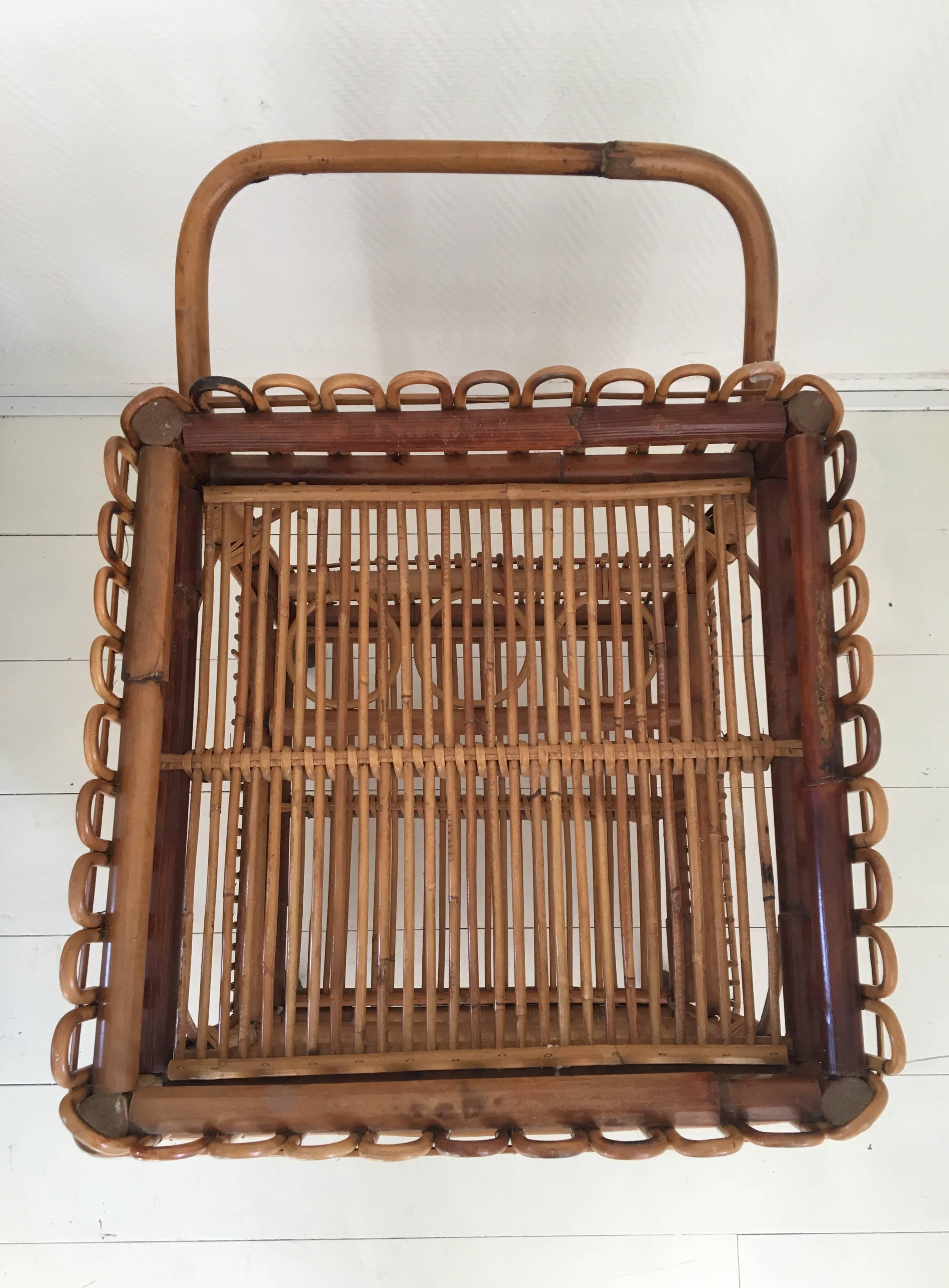 European Mid-Century Rattan Bar Cart, Serving Trolley, 1960s