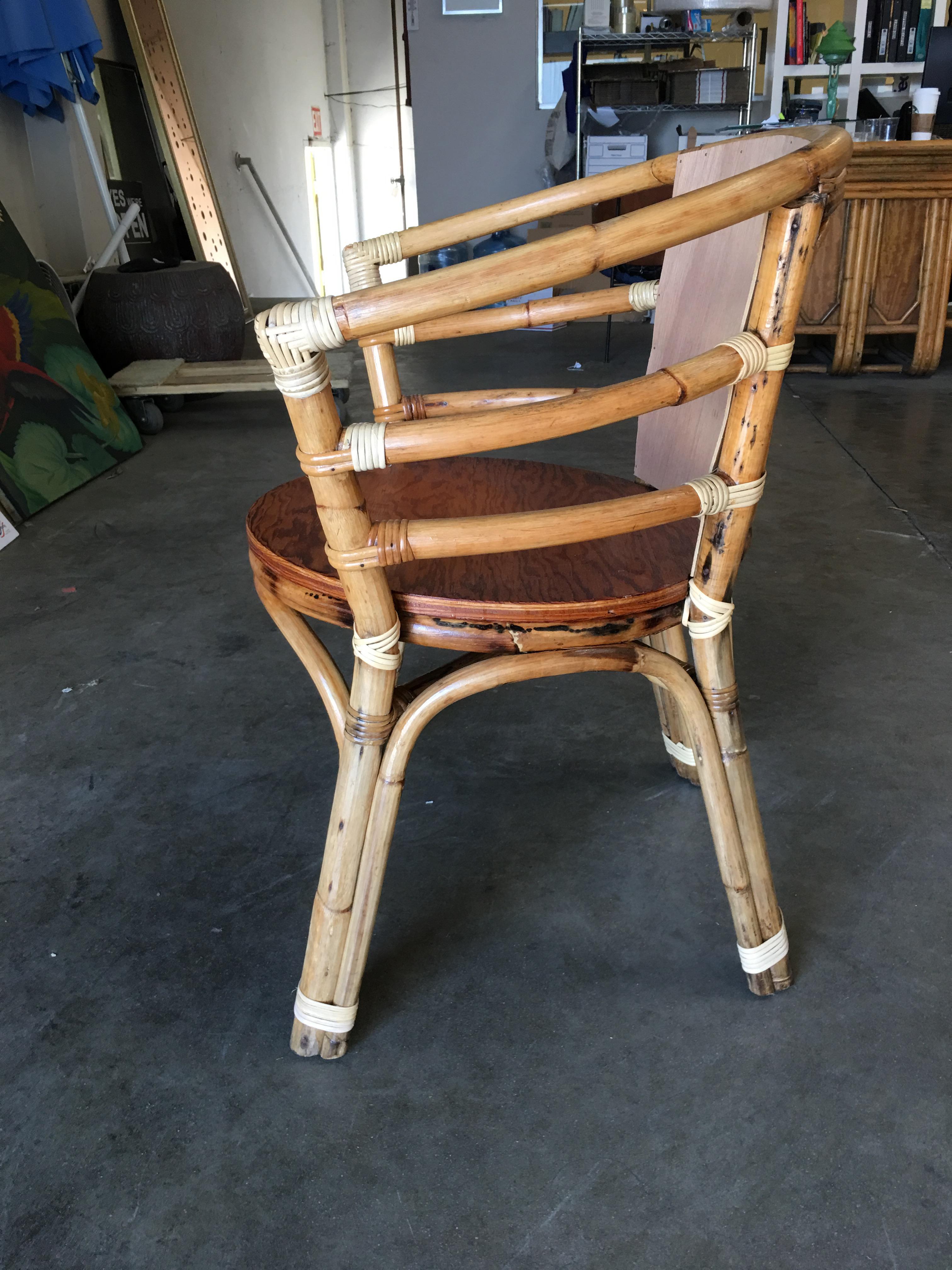 Mid-Century Modern Mid-Century Rattan Barrel Back Armchair with Skeleton Arms For Sale