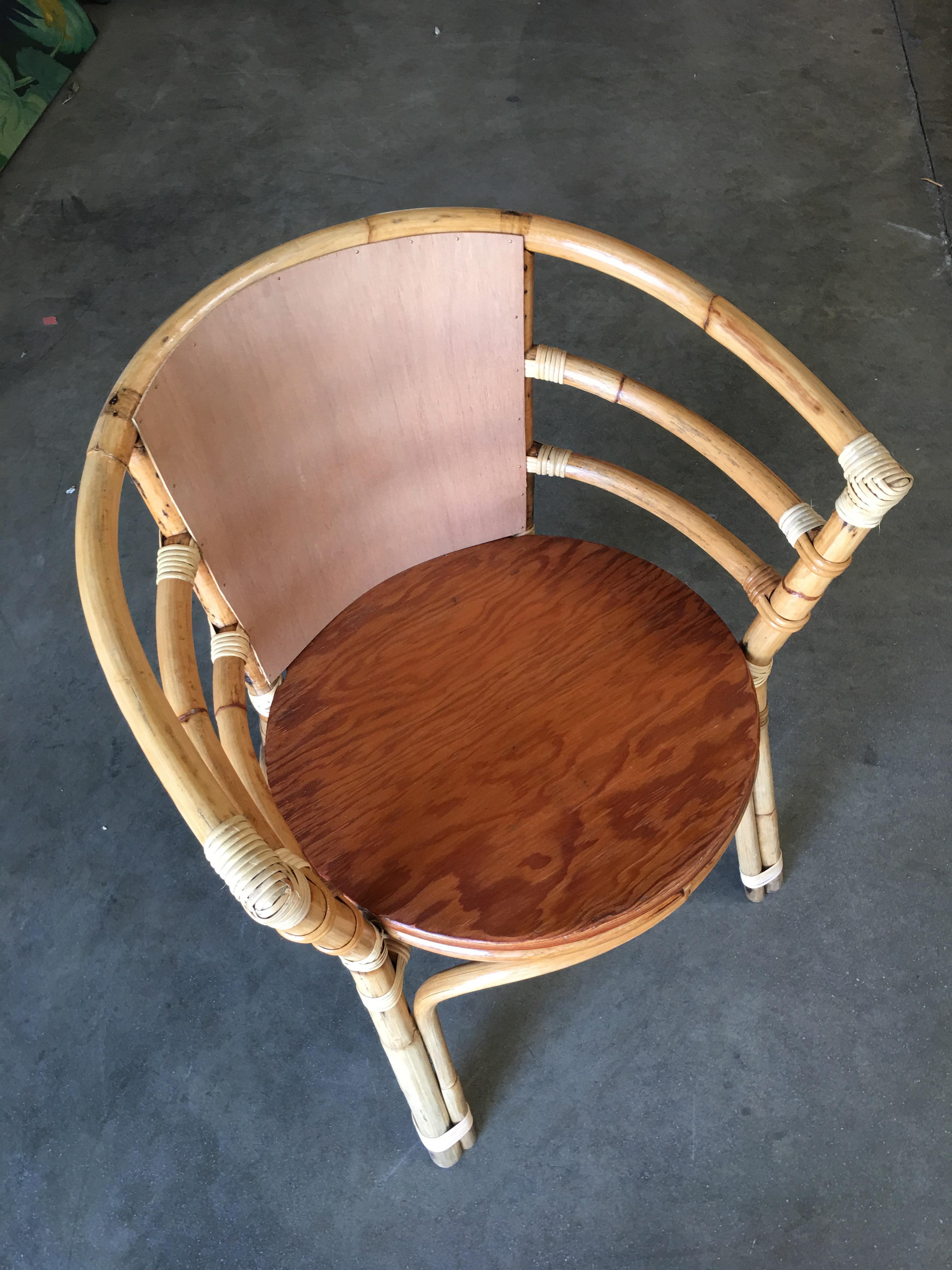 Mid-Century Rattan Barrel Back Armchair with Skeleton Arms In Excellent Condition For Sale In Van Nuys, CA
