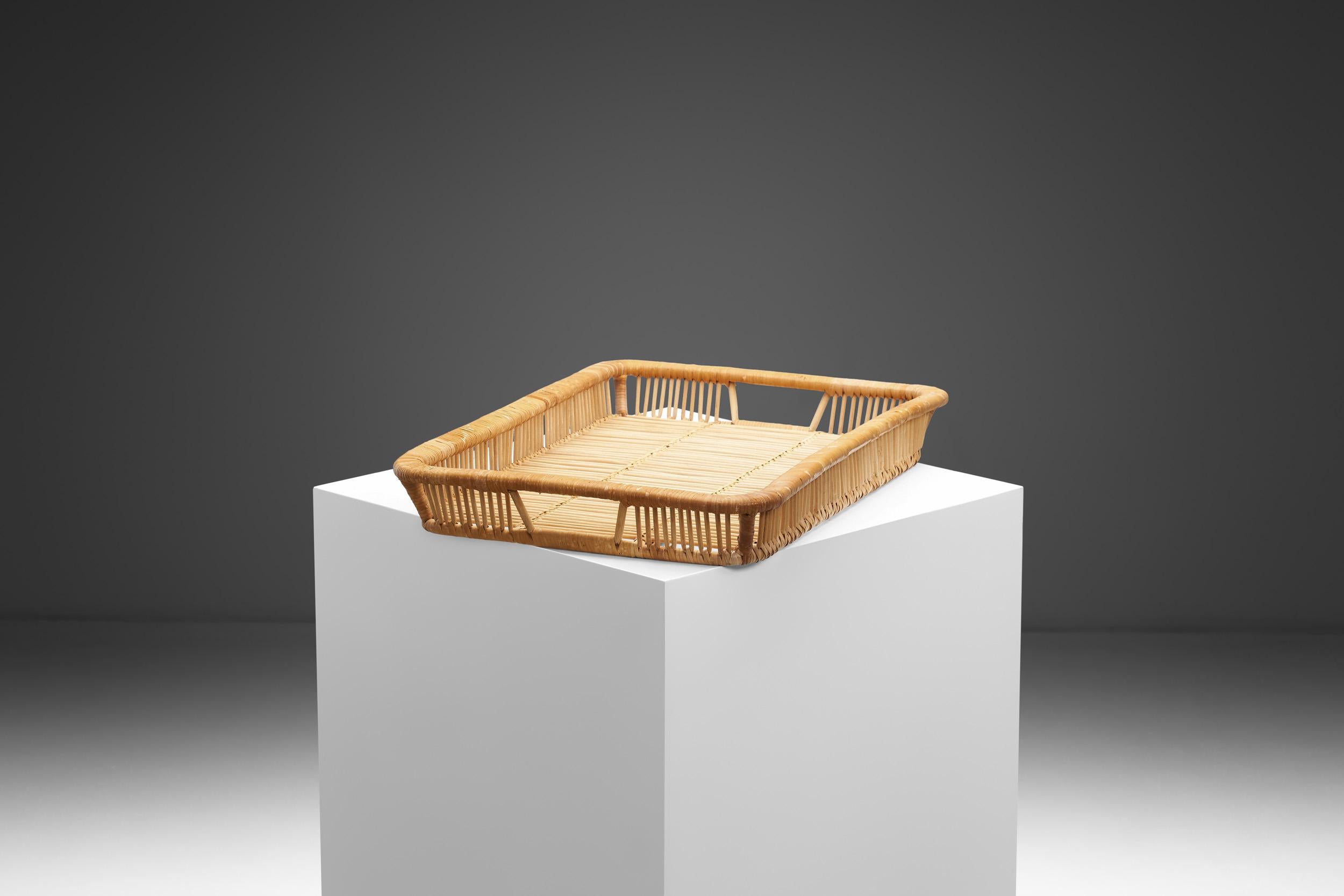 Mid-Century Modern Mid-Century Rattan Basket Tray by Artek, Finland 1960s For Sale