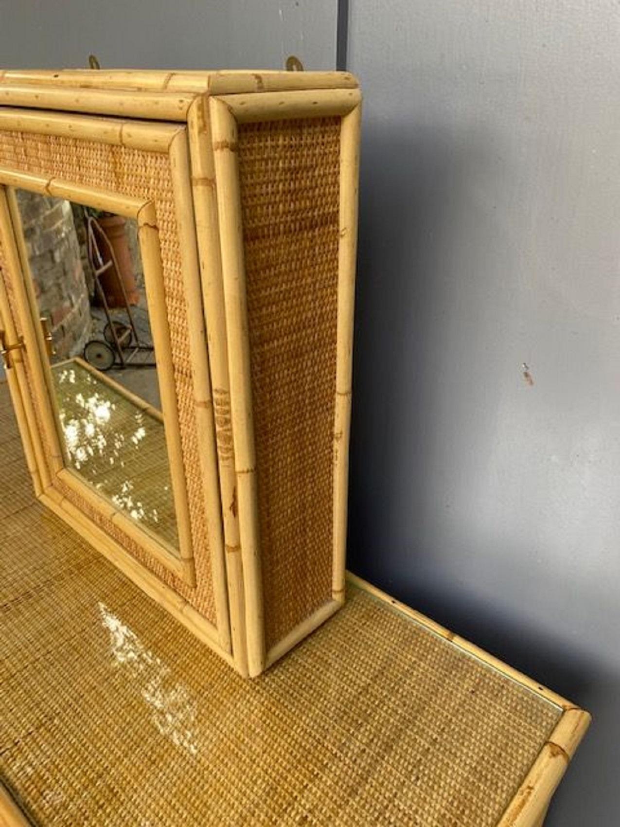 Mid Century Rattan Bathroom Wall / Vanity, French 1970s at