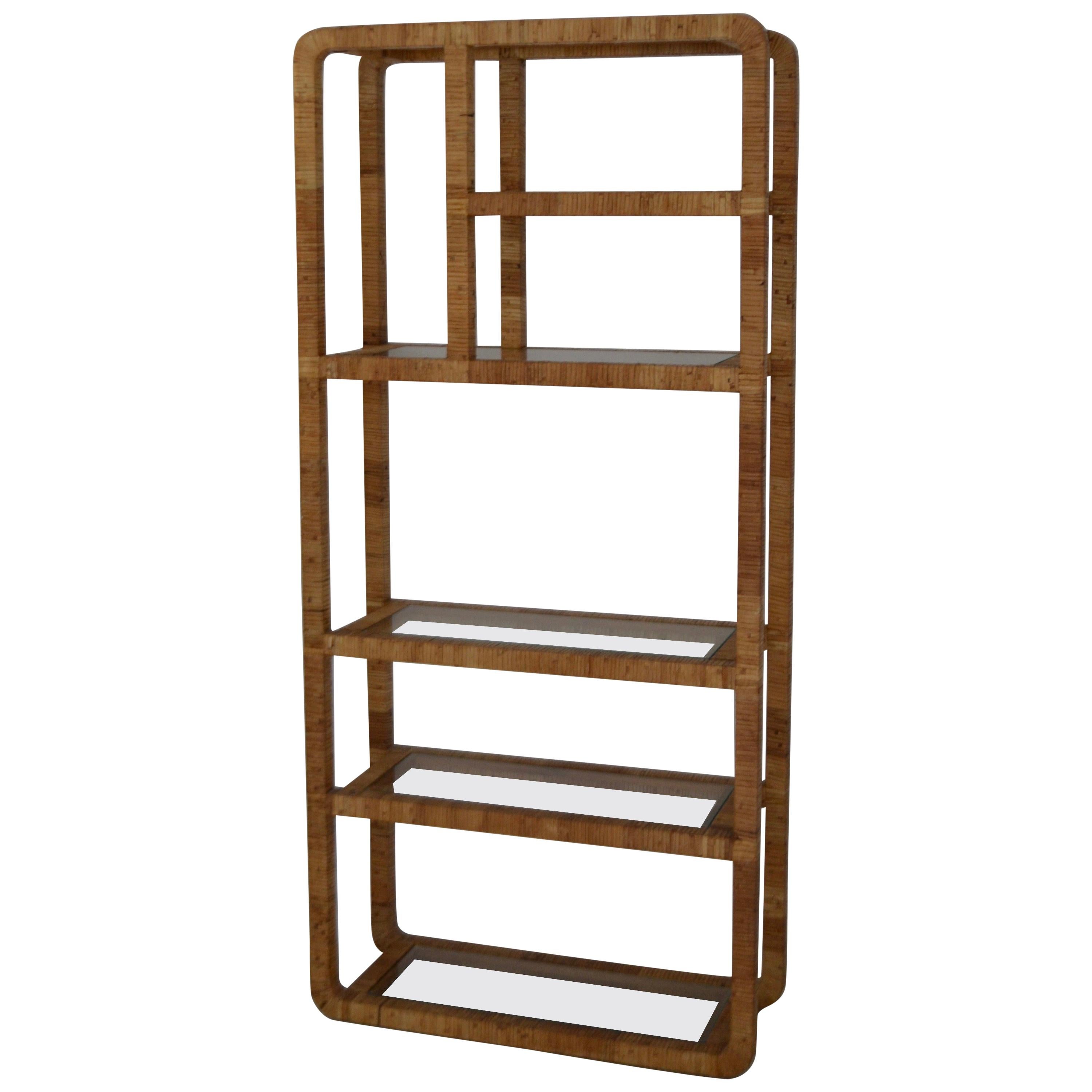 Midcentury Rattan Bookcase For Sale