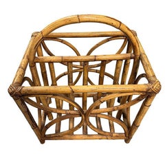 Mid-century Rattan "Butterfly" Magazine Rack with Handle