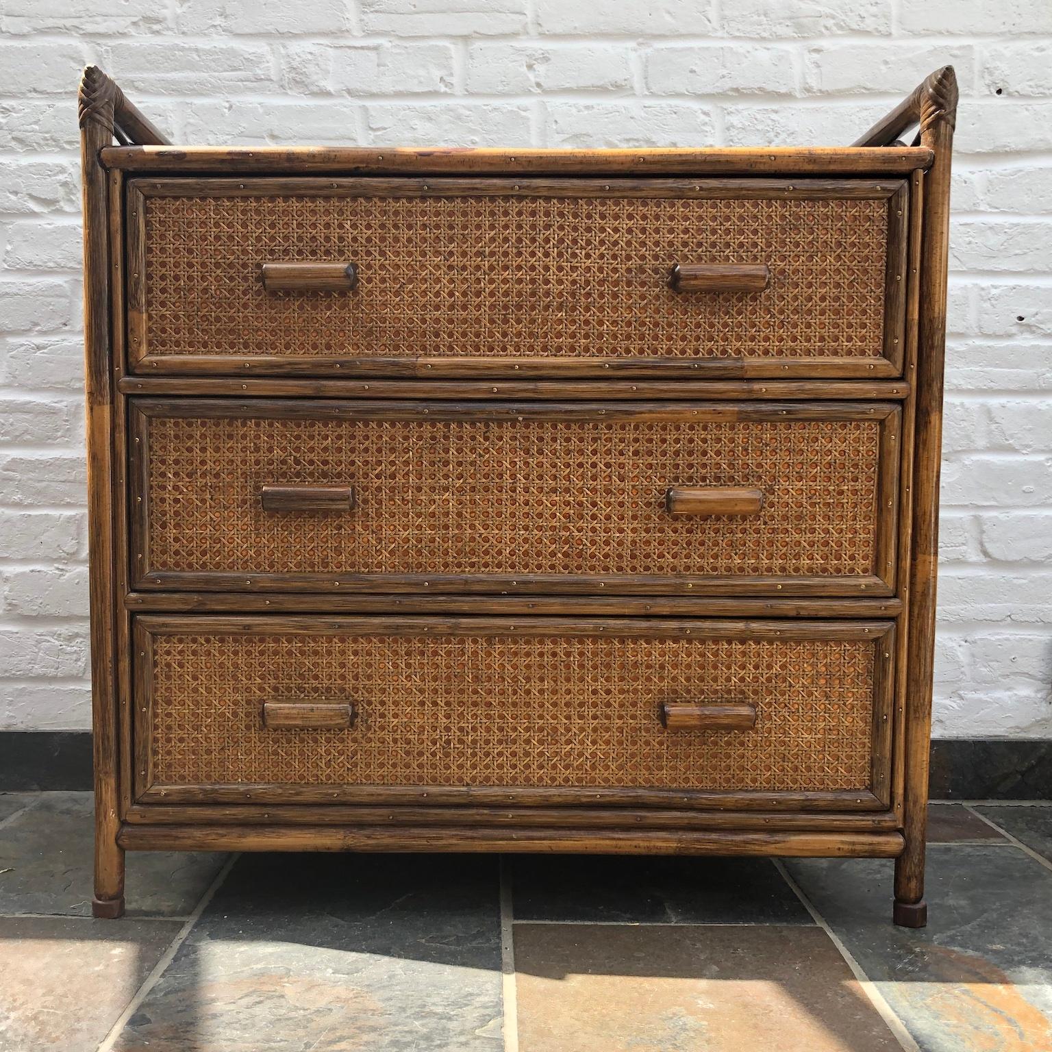 British Midcentury Rattan / Cane Chest of Drawers by Angraves, England, 1970s