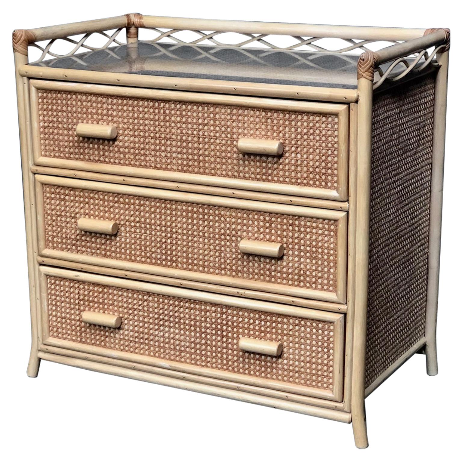 Midcentury Rattan / Cane Chest of Drawers by Angraves, England, 1970s