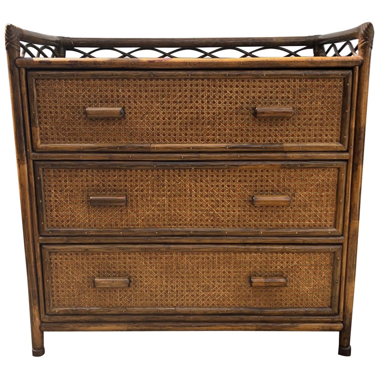 Midcentury Rattan / Cane Chest of Drawers by Angraves, England, 1970s