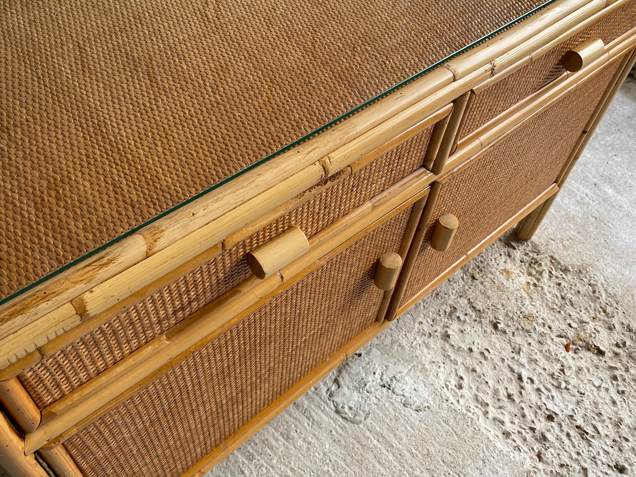 Mid Century Rattan & Cane Compact Sideboard, Italy, 1970s 5