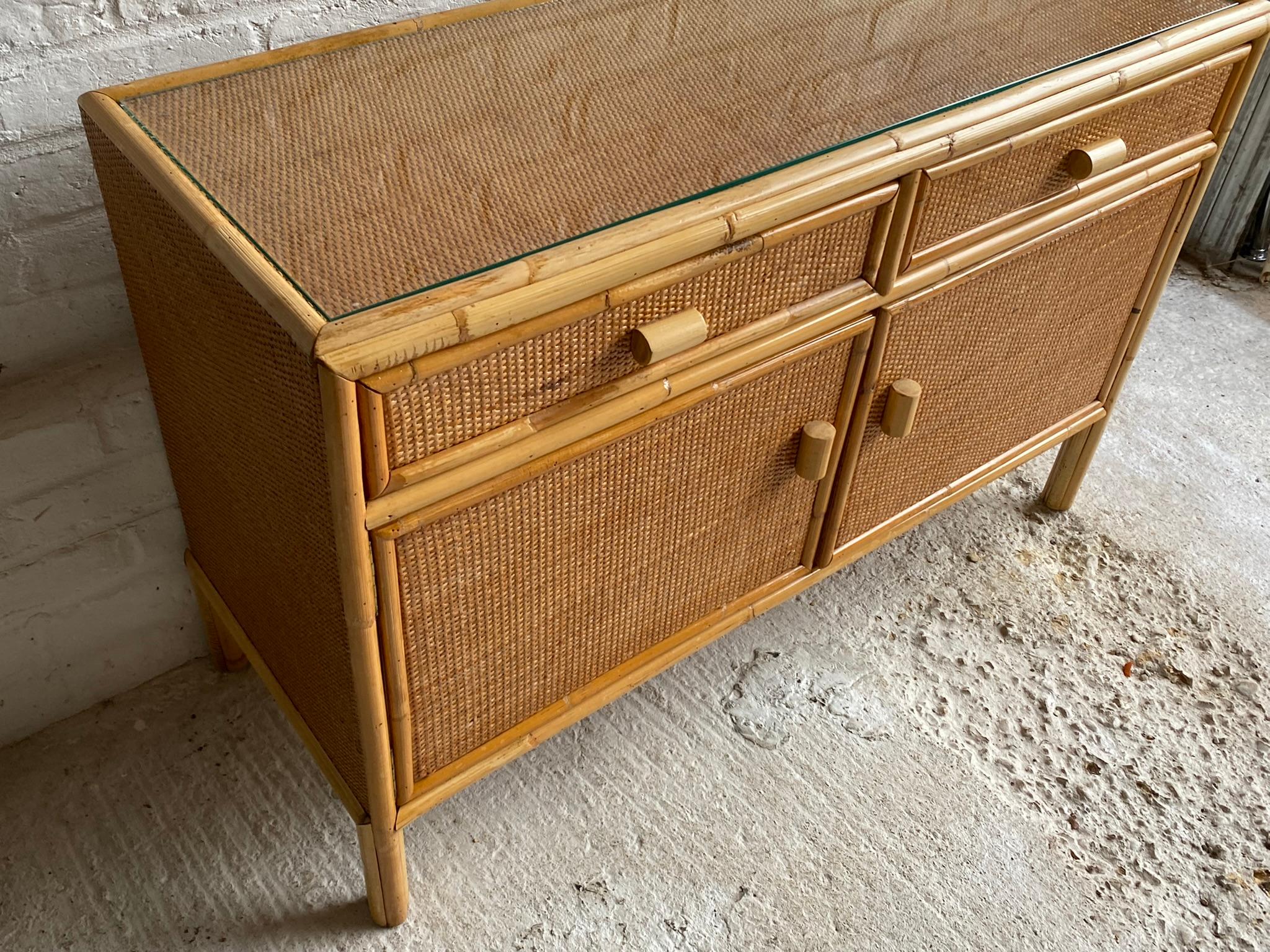 Mid Century Rattan & Cane Compact Sideboard, Italy, 1970s 6