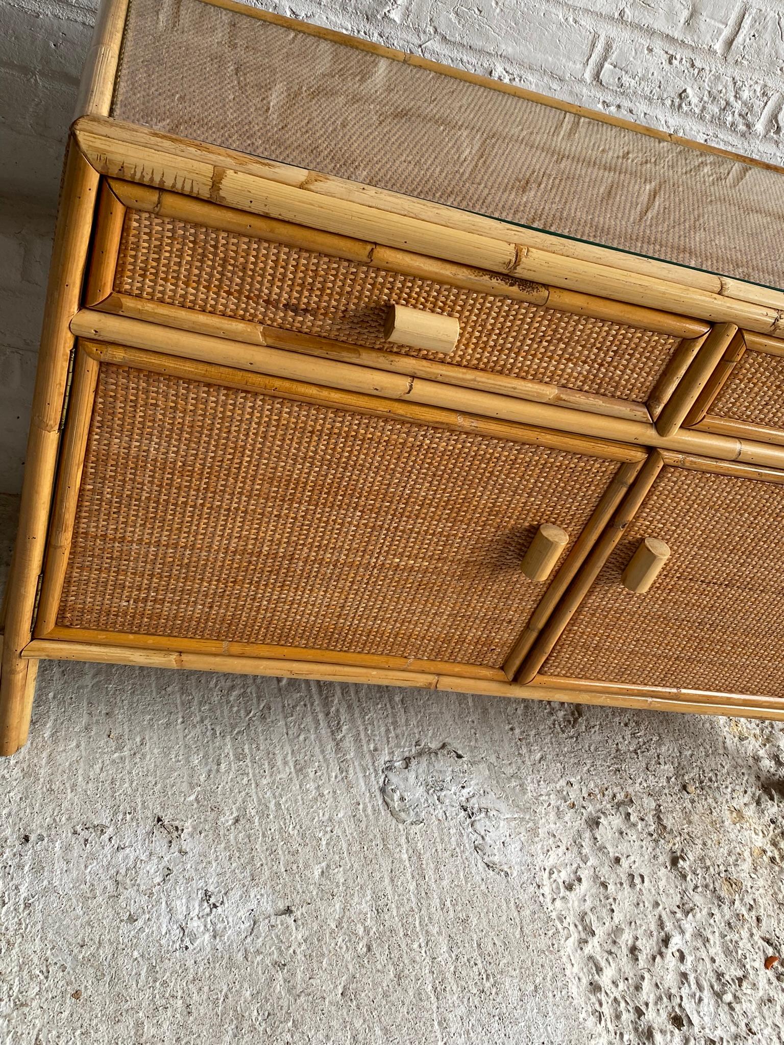 Mid Century Rattan & Cane Compact Sideboard, Italy, 1970s 7