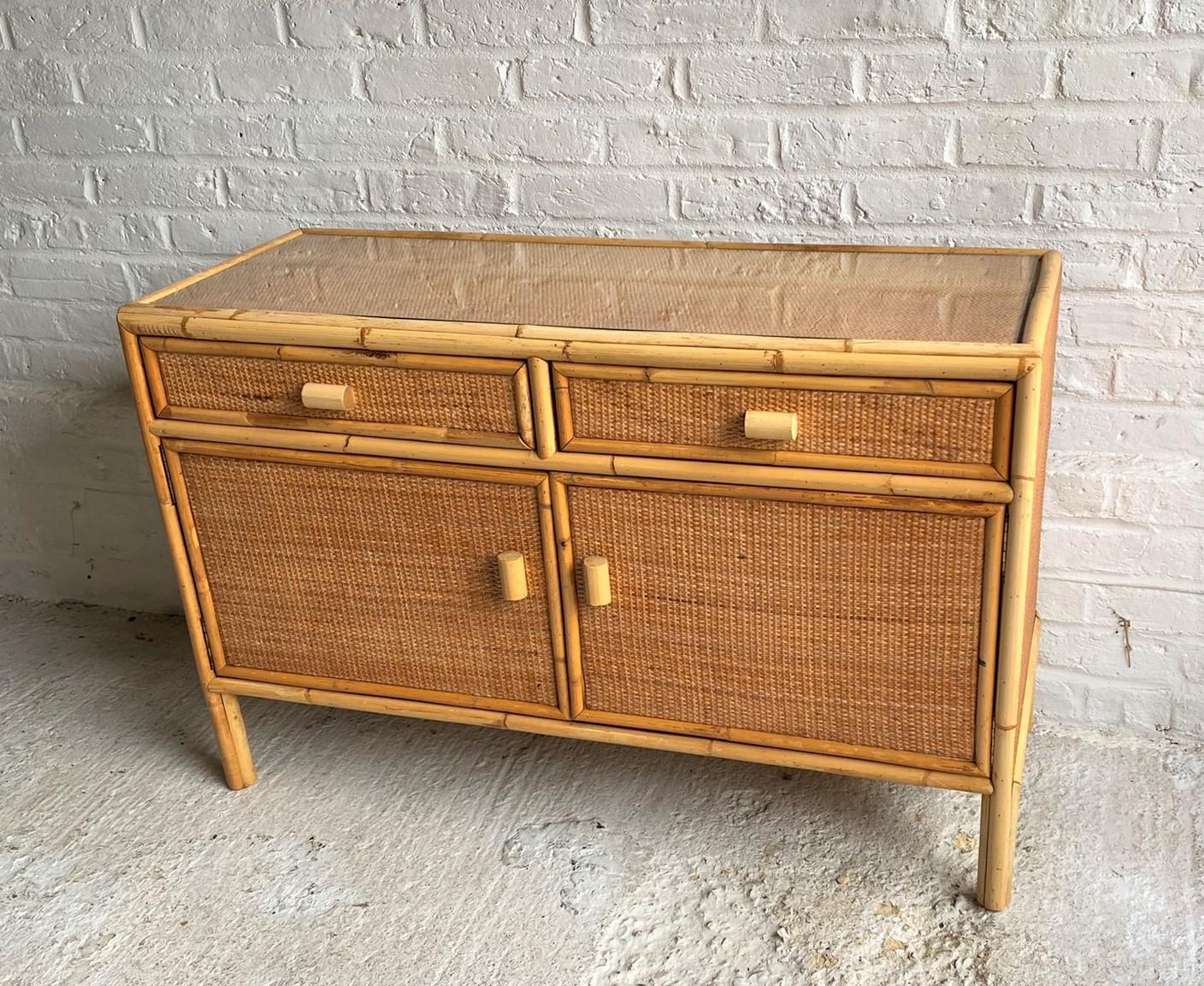 Mid-Century Modern Mid Century Rattan & Cane Compact Sideboard, Italy, 1970s