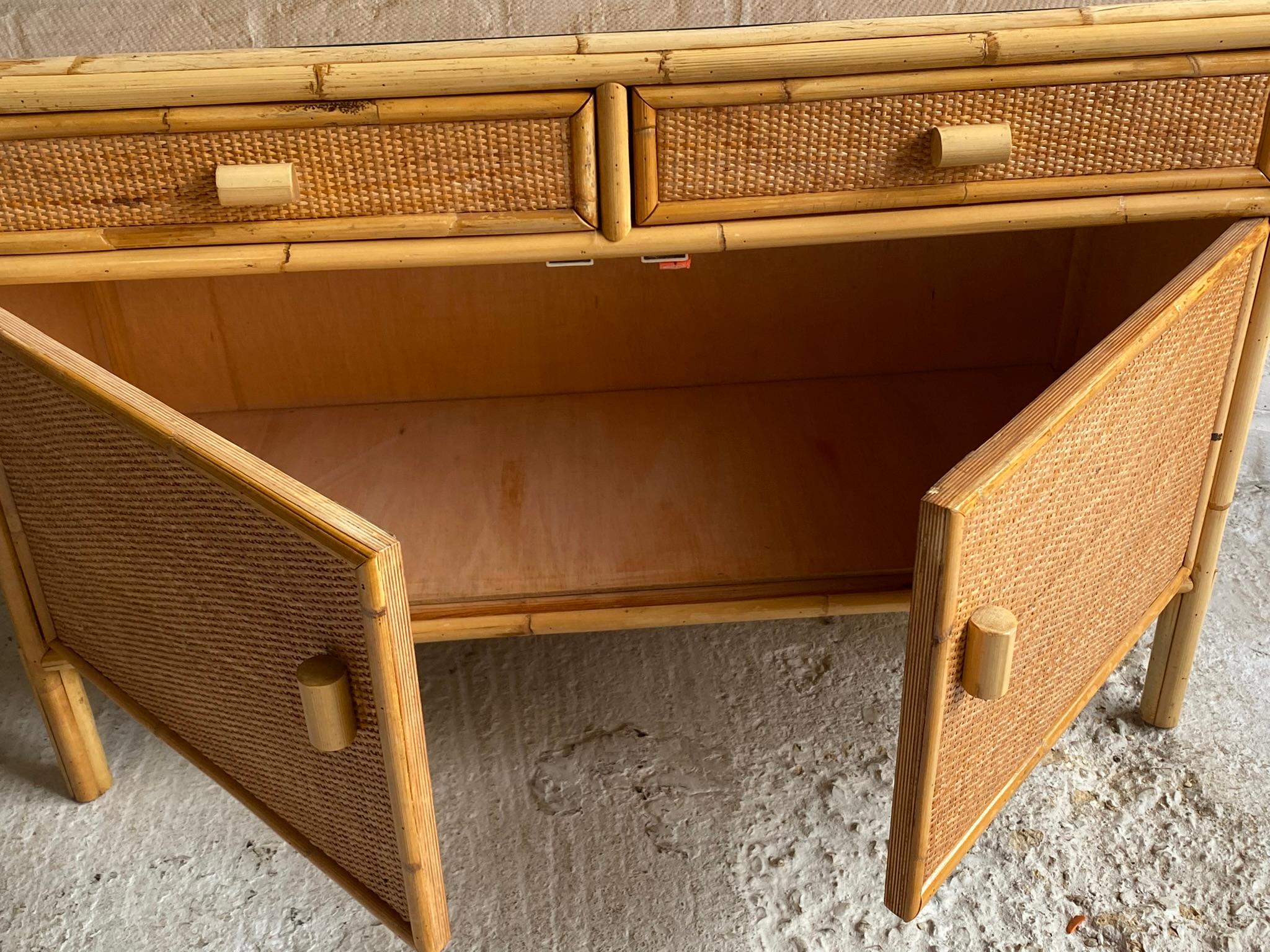 Mid Century Rattan & Cane Compact Sideboard, Italy, 1970s 1