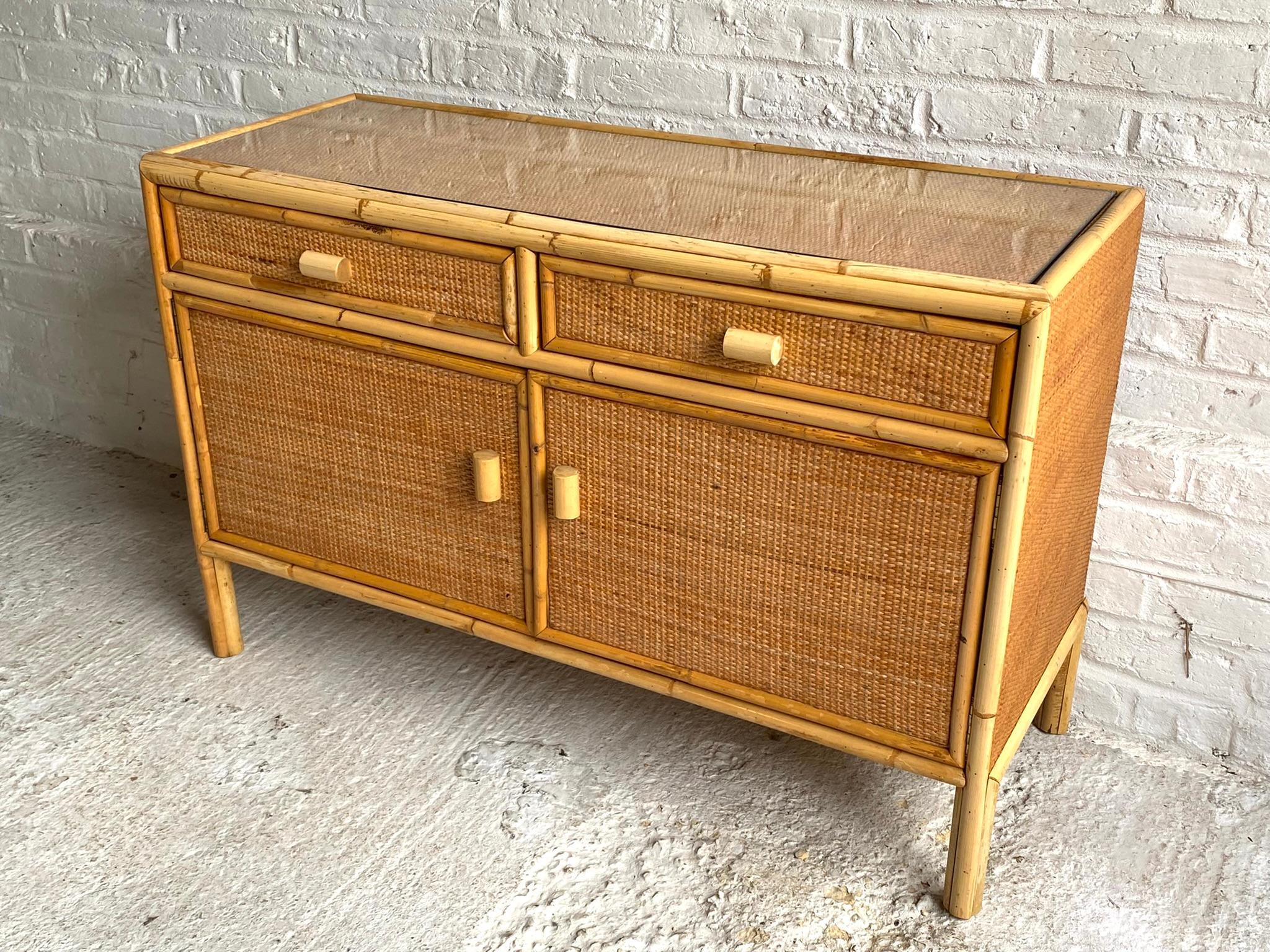 Mid Century Rattan & Cane Compact Sideboard, Italy, 1970s 2