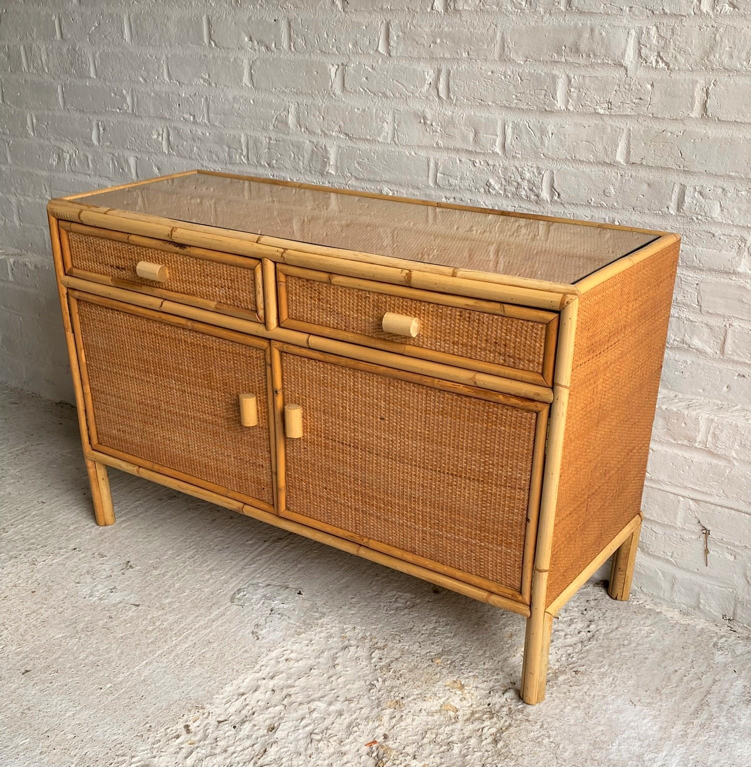 Mid Century Rattan & Cane Compact Sideboard, Italy, 1970s 3