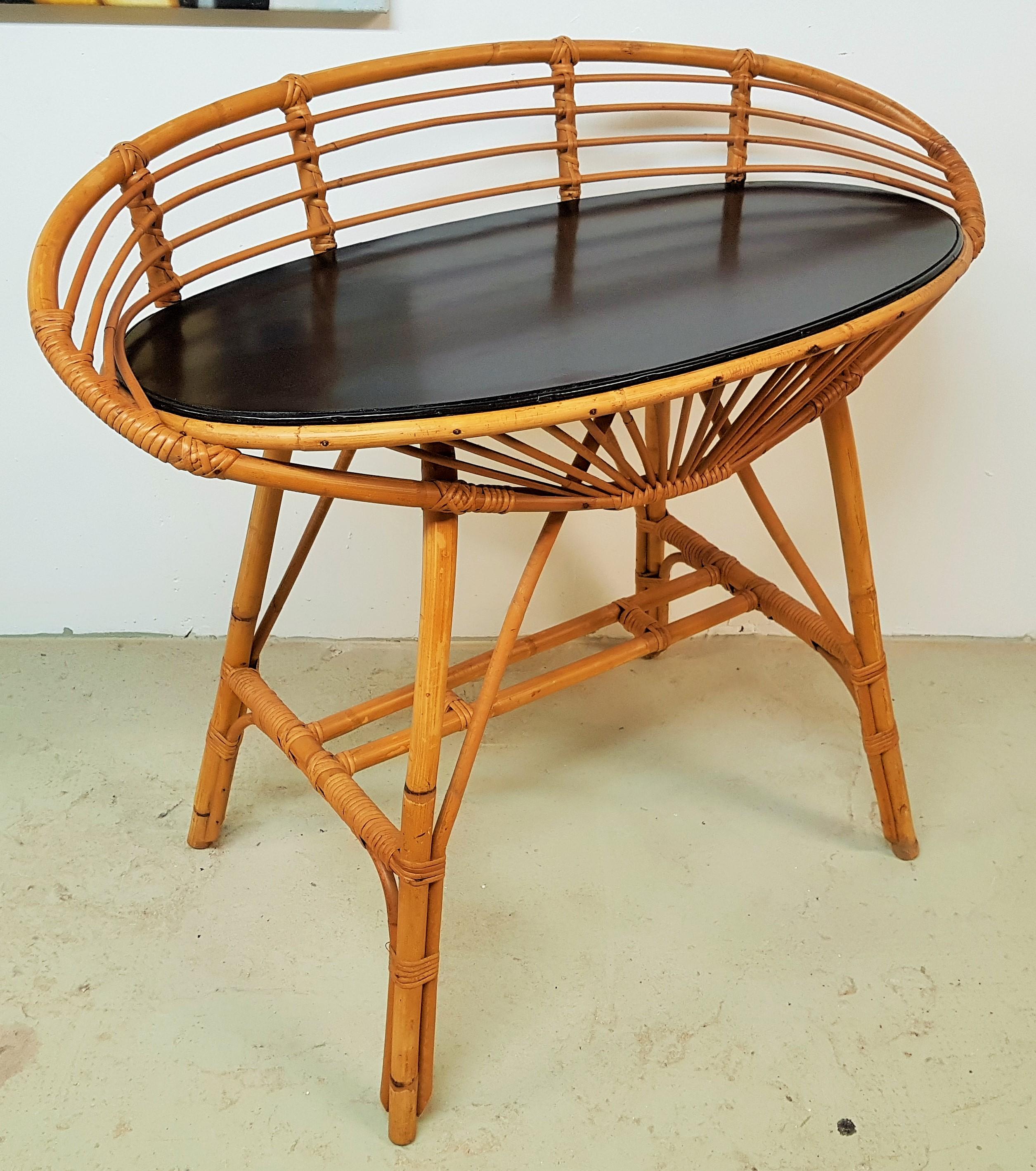 Midcentury Rattan Cane Console Dressing Side Table, France, 1960s 13