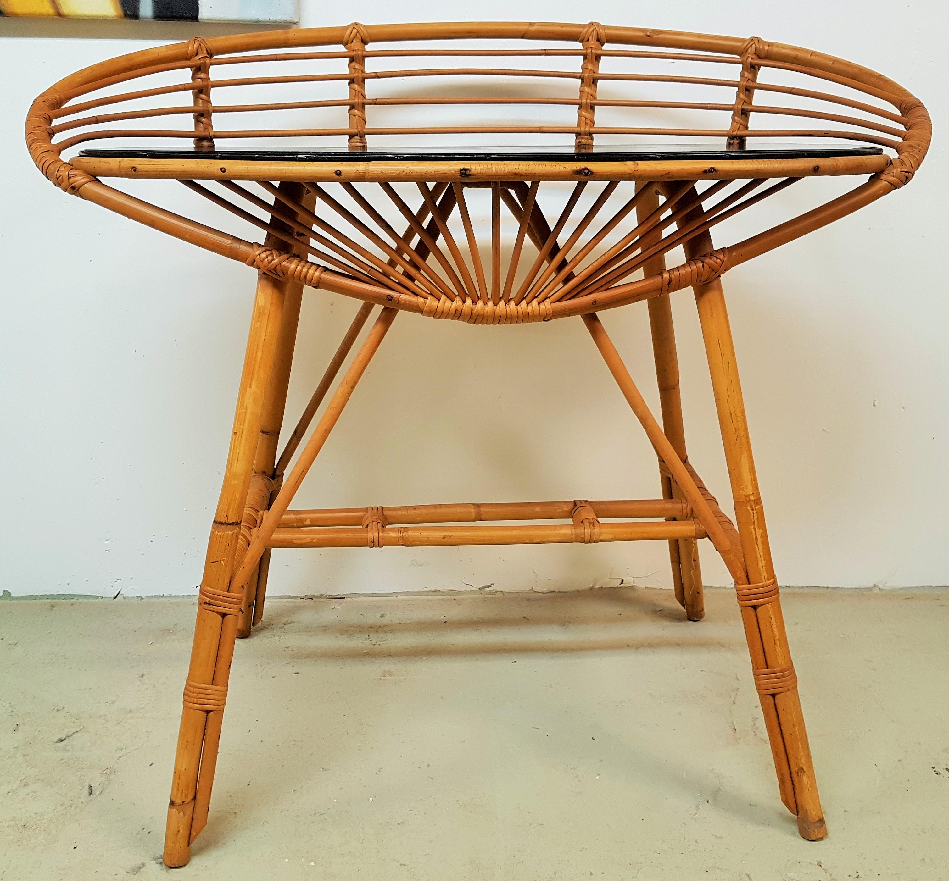 Midcentury Rattan Cane Console Dressing Side Table, France, 1960s In Good Condition In Saarbruecken, DE