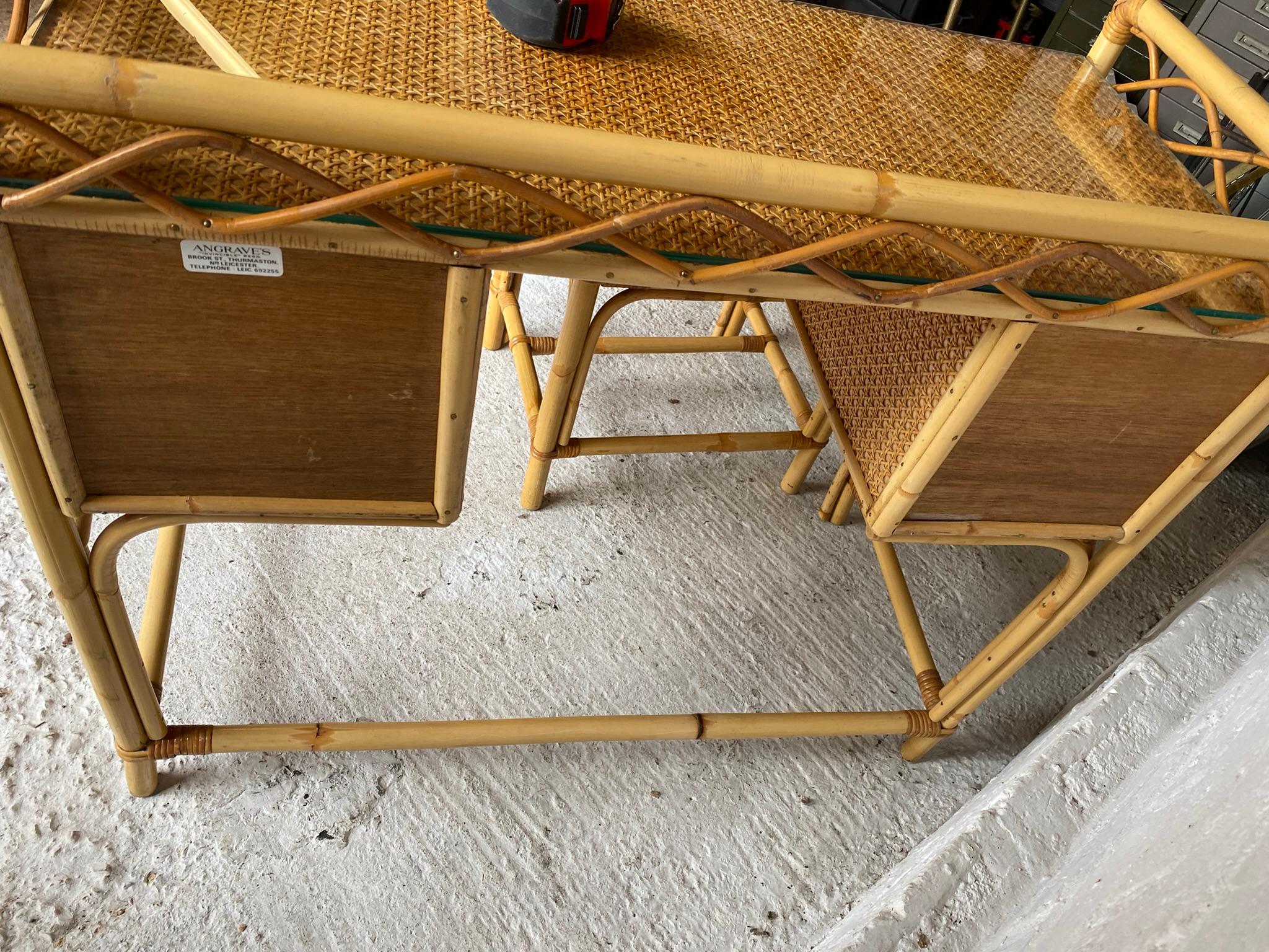 Mid Century Rattan Cane Dressing Table / Desk and Stool, England 1970s 10