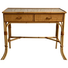 Midcentury Rattan Cane Dressing Table or Desk, Italy, Attrib. to Dal Vera 1970s