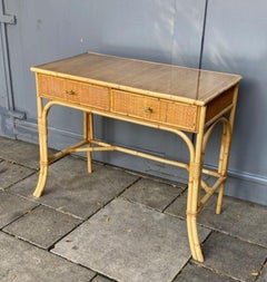 Mid Century Rattan Cane Dressing Table or Desk, Italy, Attrib. to Dal Vera