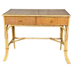 Mid Century Rattan Cane Dressing Table or Desk, Italy, Attrib. to Dal Vera