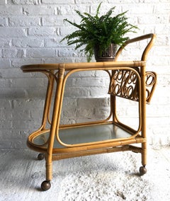 Midcentury Rattan / Cane Drinks Trolley by Angraves, circa 1970